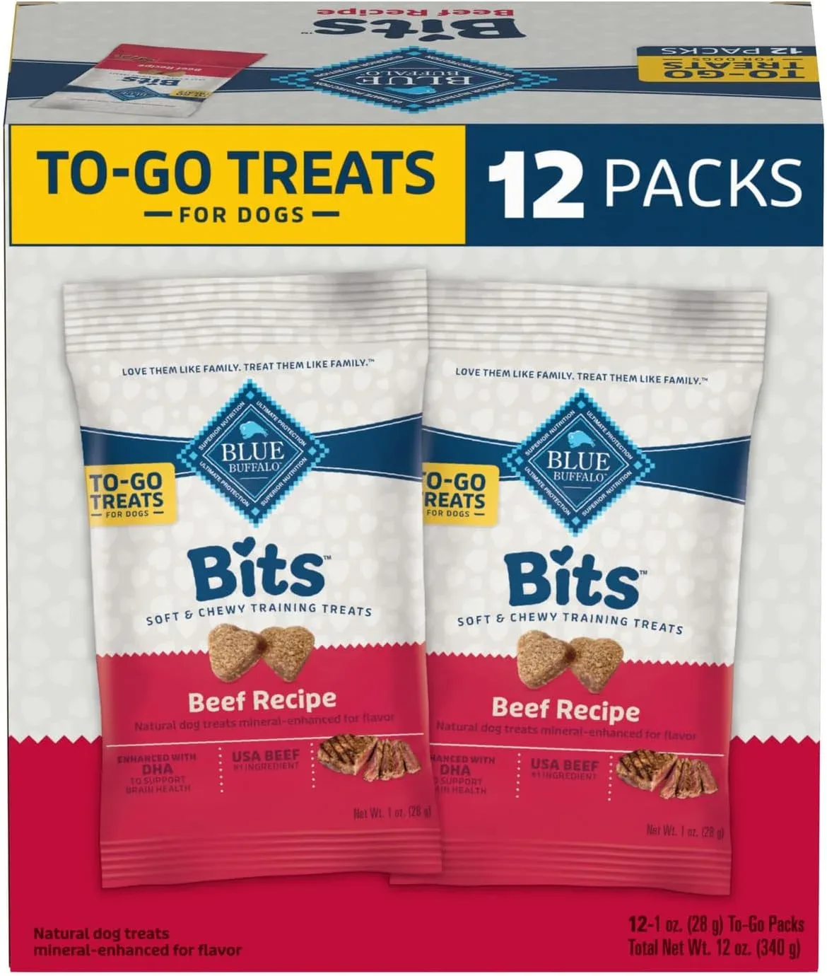 Snacks Blue Buffalo Bits Carne de Res para Perros, 12 unidades de 1 oz