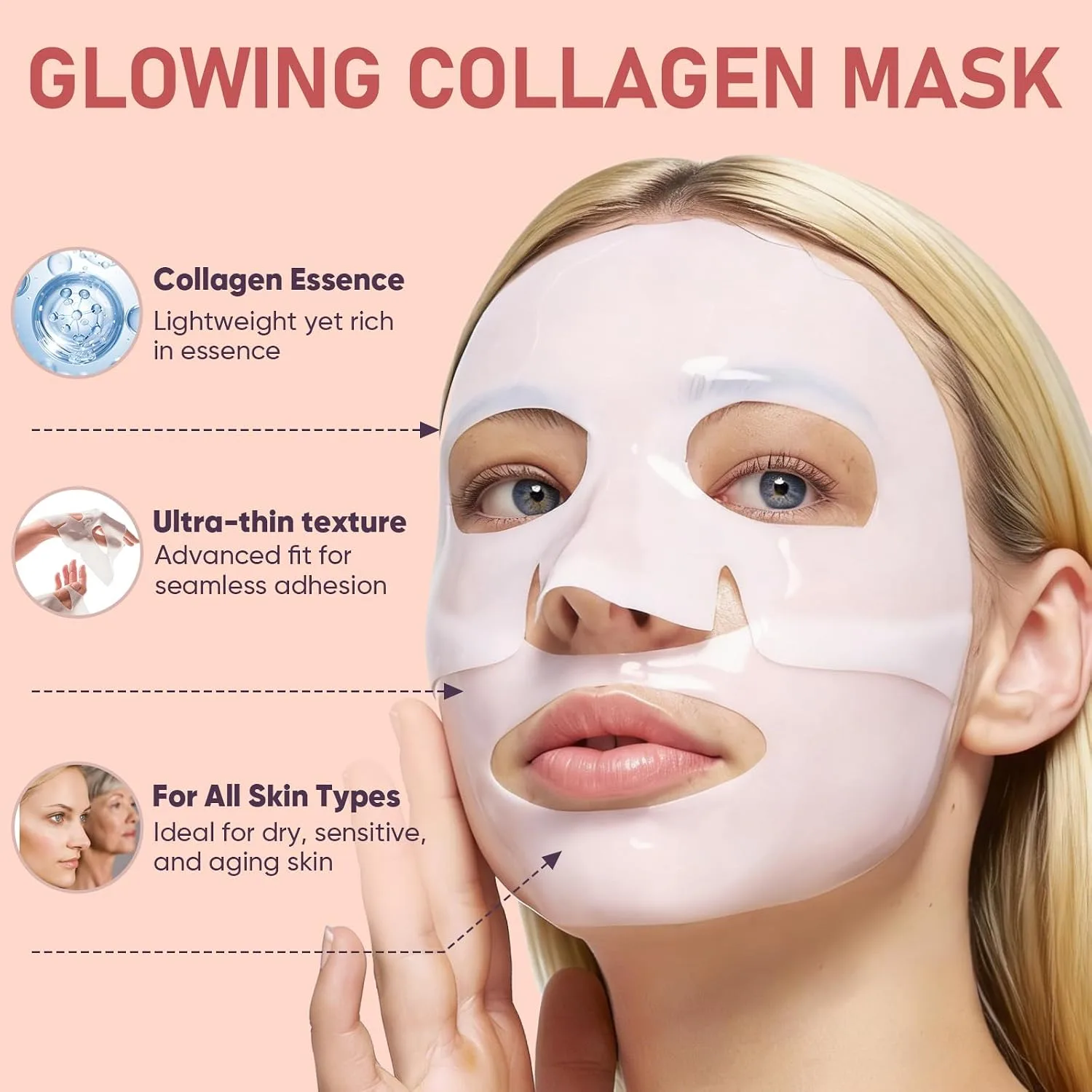 Bio-Collagen Facial Mask 8 EA, Hydrating & Soothing Hydrogel Face Mask