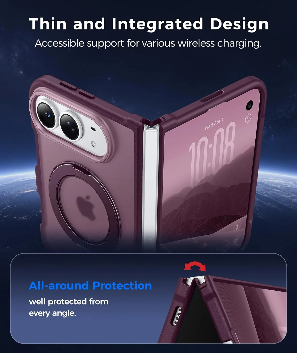 FNTCASE for iPhone Duo Case with 360 Spin Magnetic Stand Wine Red