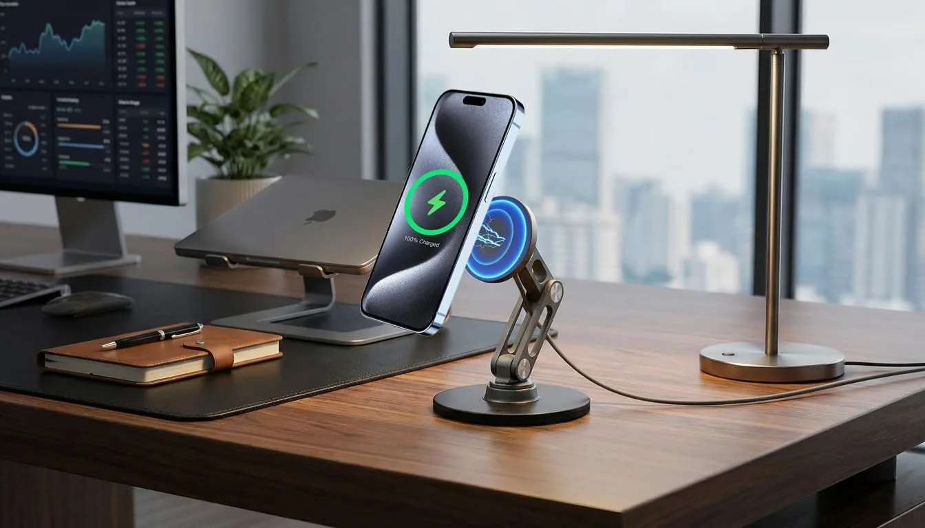 ClikDock Cell Phone Magnetic Wireless Charger Stand, 360° Spin, Aluminum Construction, Compatible with MagSafe Phones for iPhone & Andriod (Space Grey)
