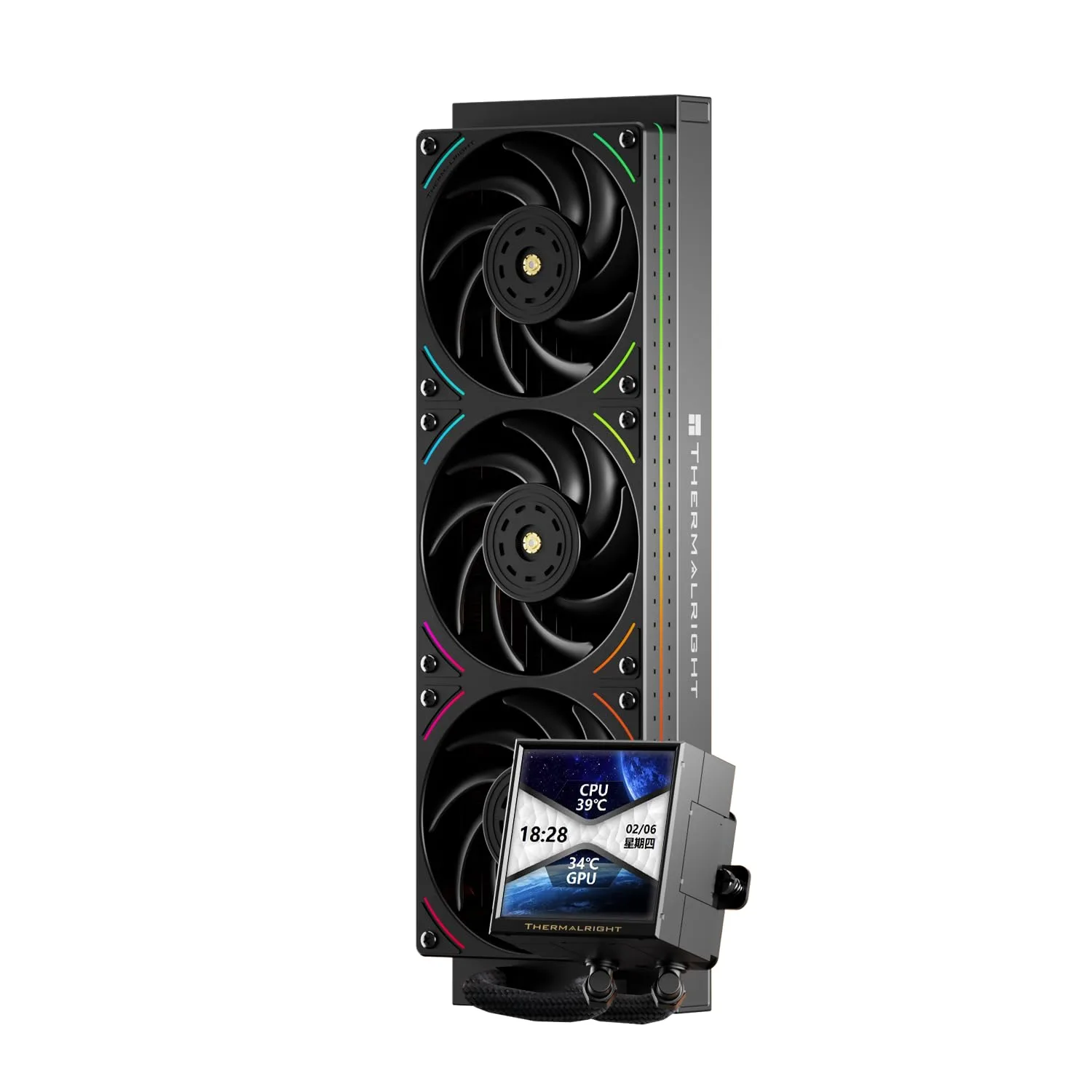 Thermalrlght Peerless Vision 360 UB ARGB Black CPU Water Cooler,3 PWM Fans-Inline,IPS LCD Screen with 480x480 Resolution,for Intel LGA1851/1700,AM4/AM5,CPU Liquid Cooler,3.95-inch Display, Black