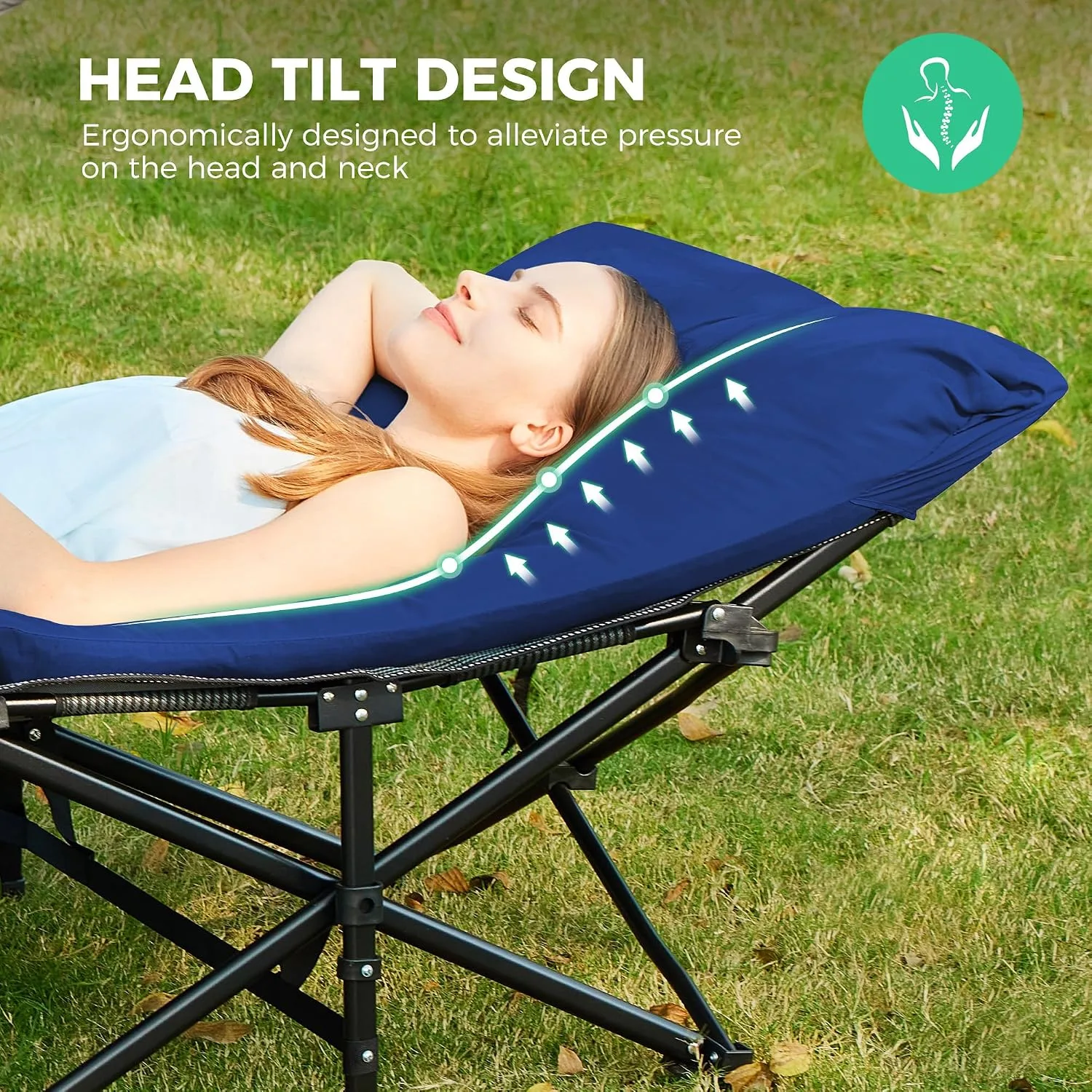 JEAREY Folding Camping Cot for Adults, 28in Wide with Mattress, Navy