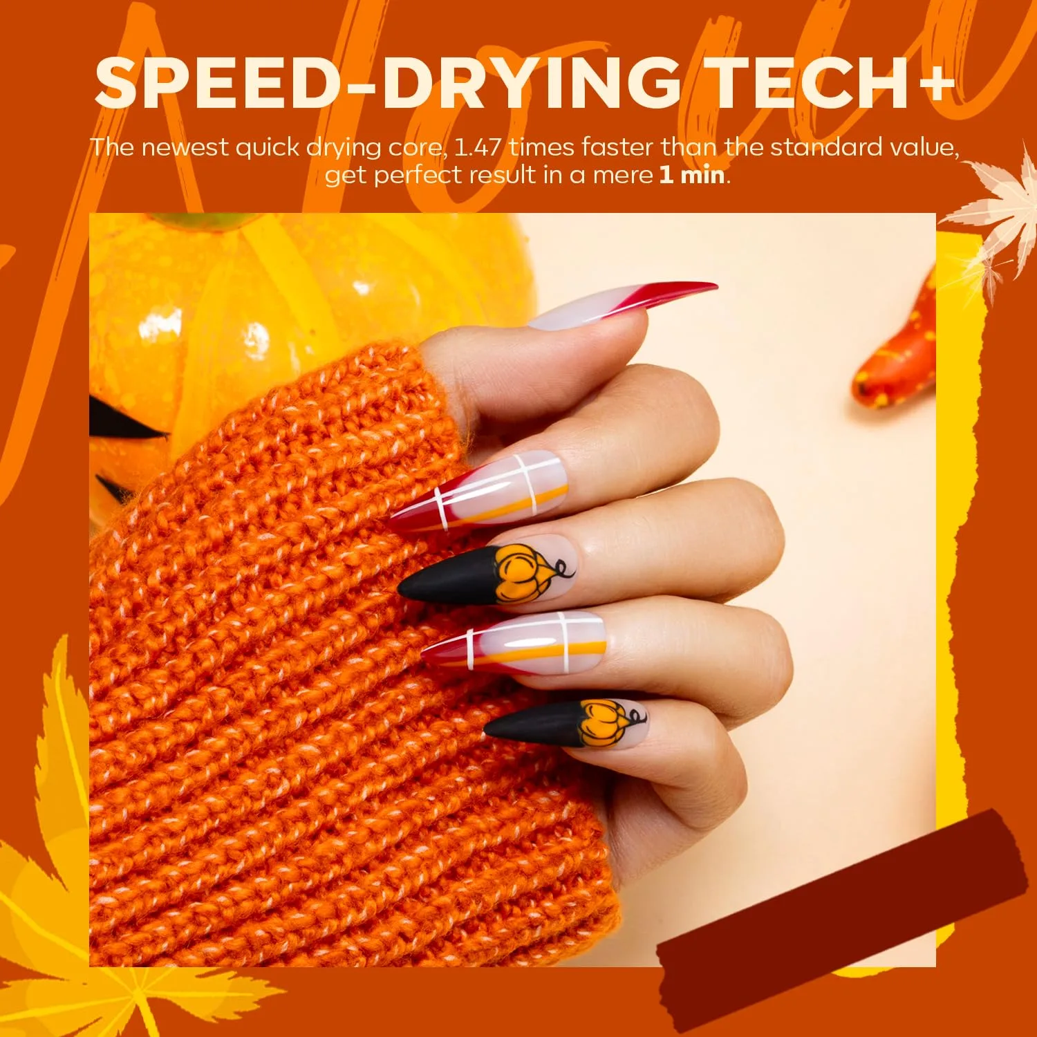 modelones Fall Nail Polish, 6 Colors Orange Black Quick Dry Nail Polish Set