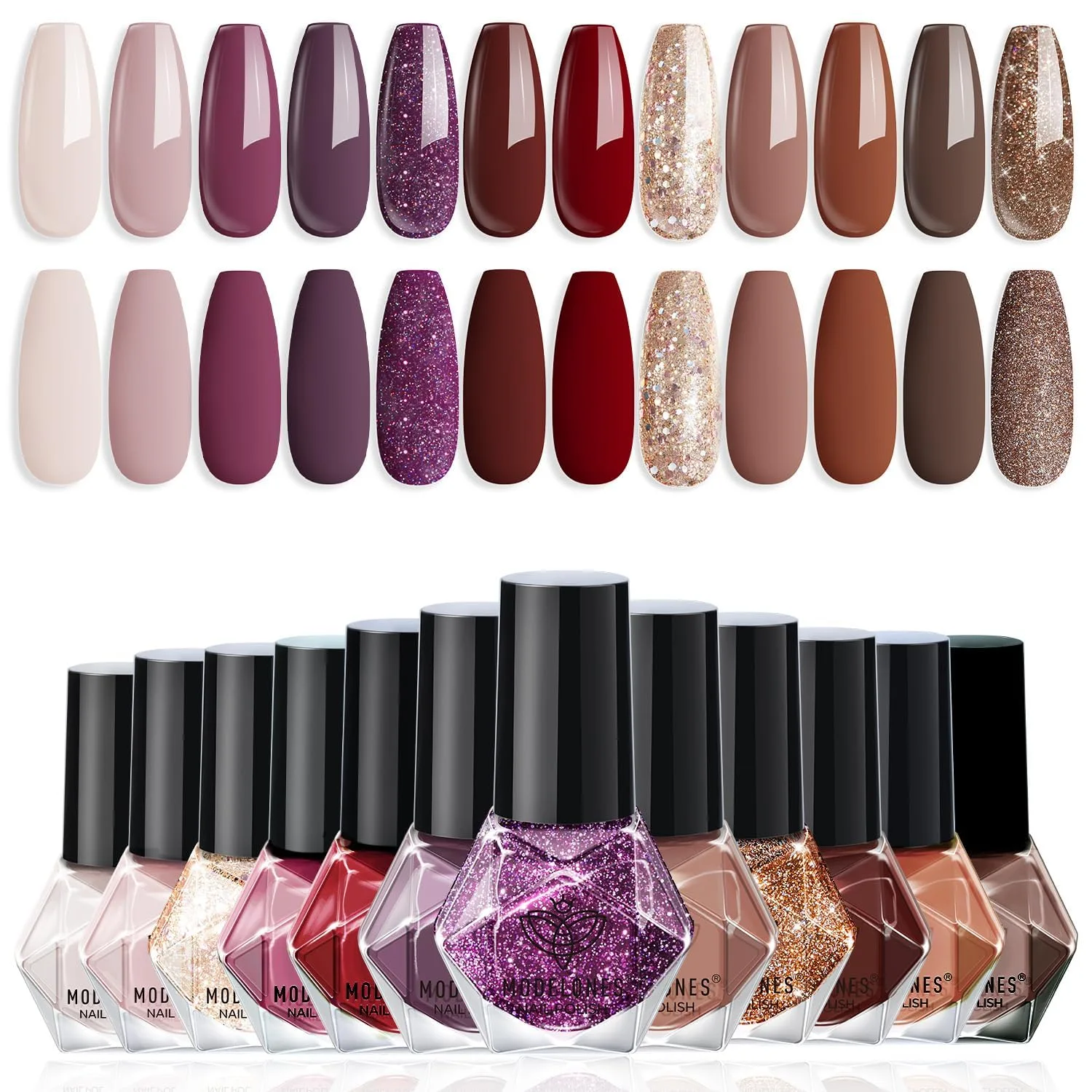 modelones Fall Nail Polish, 12 Colors Purple Quick Dry Nail Polish Set