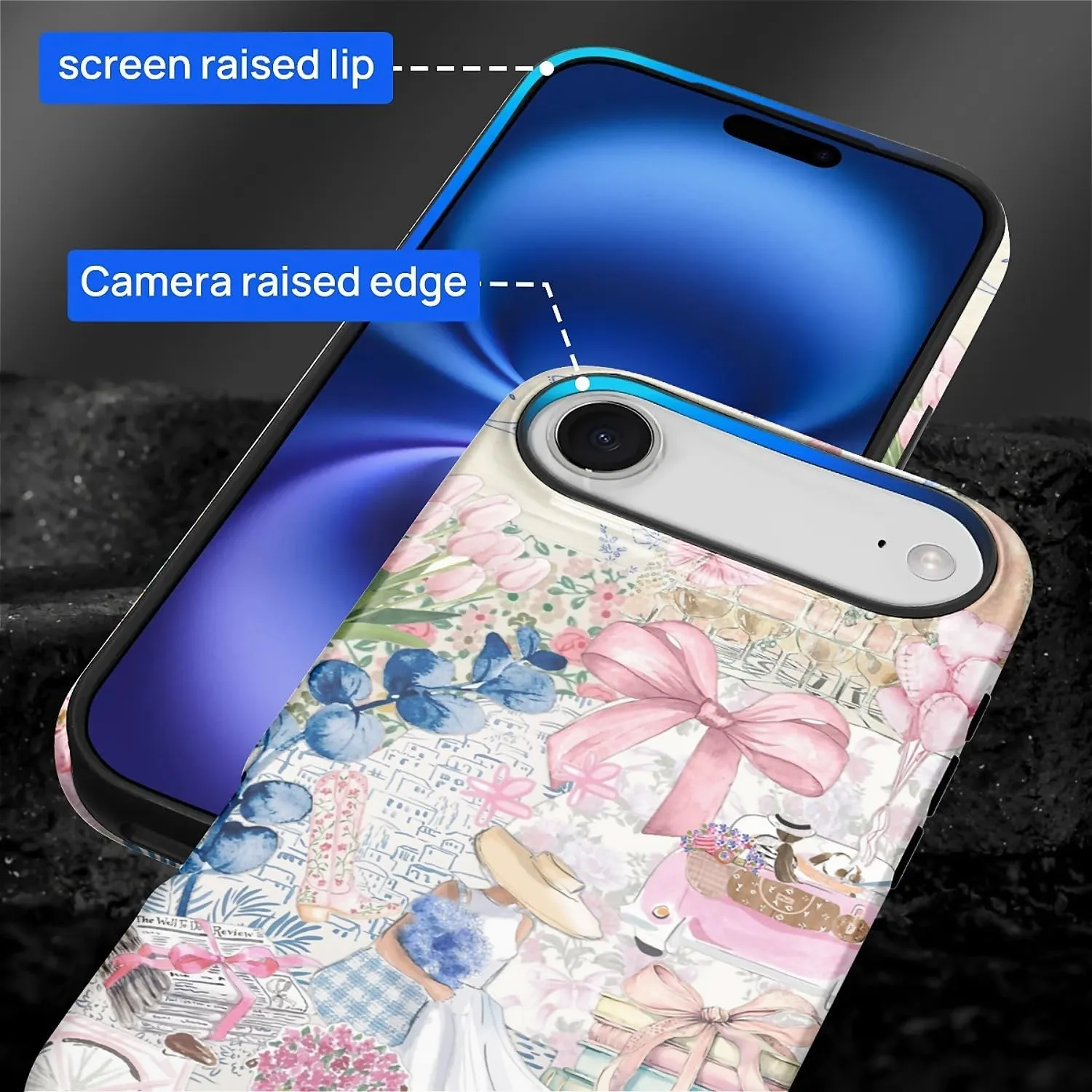 DAIZAG Case for iPhone 17 Air,Mixed 2 Layer Design Shockproof Soft TPU Ddouble Protection Phone Case for iPhone 17 Air-Magazine Books Flower Bow Collage