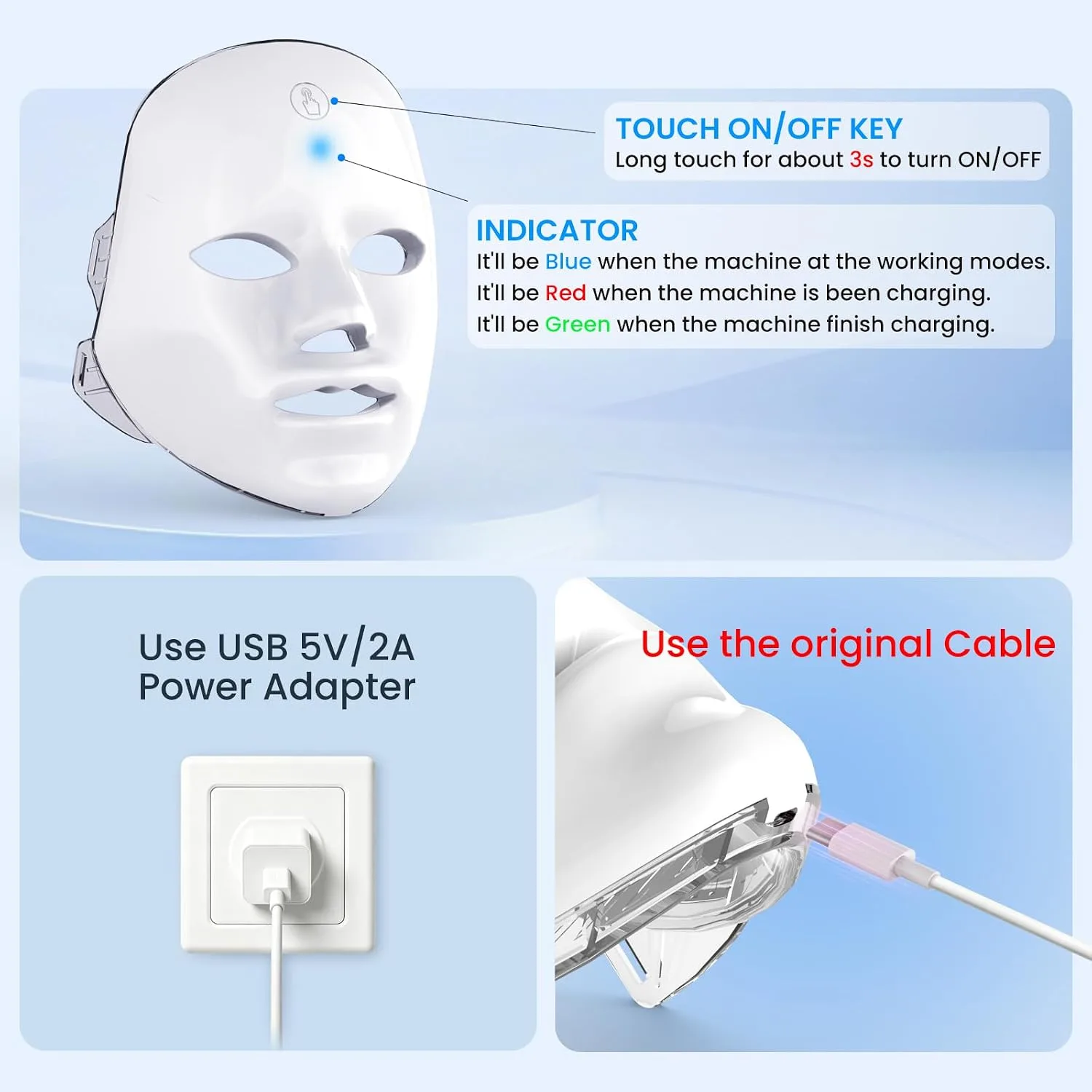 SUERBEATY Red Light Mask For Face, 7-1 Colors Red Light Face Mask, Facial Skincare At Home, Cordless, Portable and Rechargeable