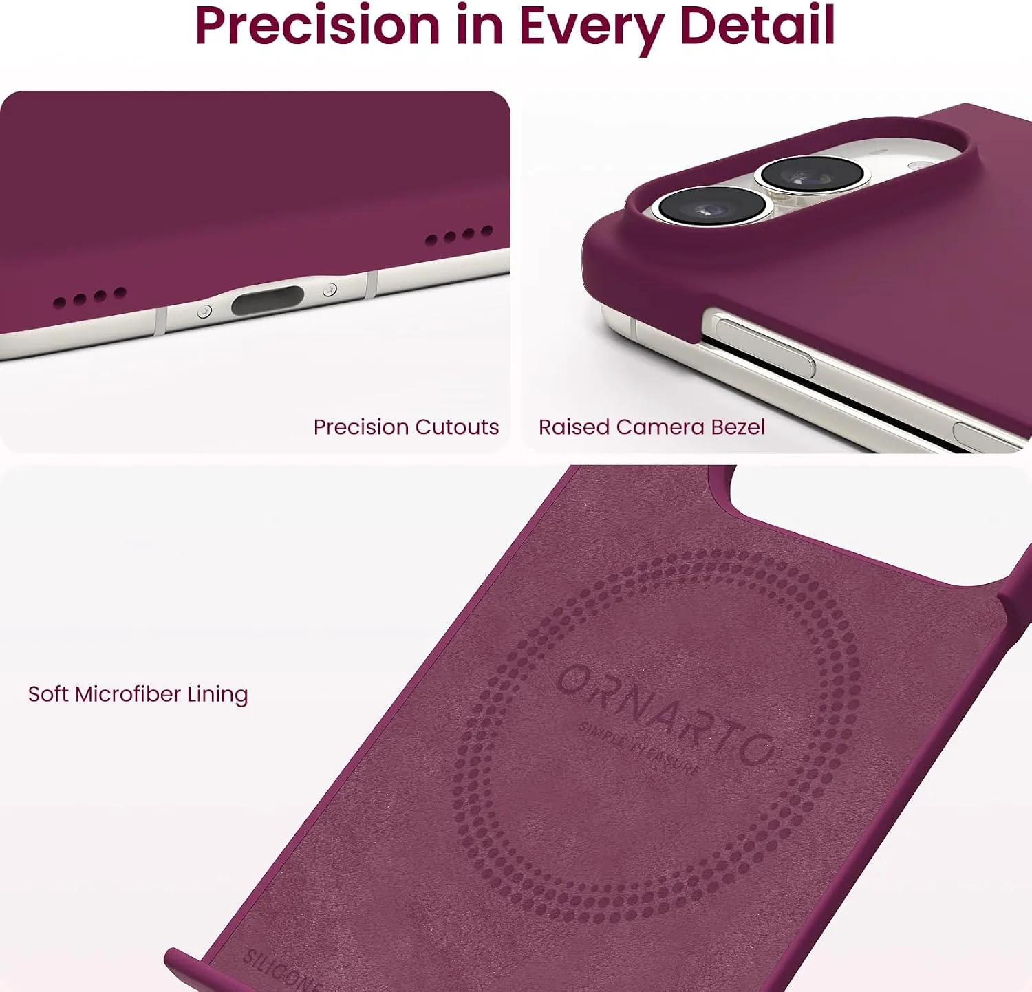 ORNARTO for iPhone Duo Case,Magnetic Slim Liquid Silicone,Wine Red