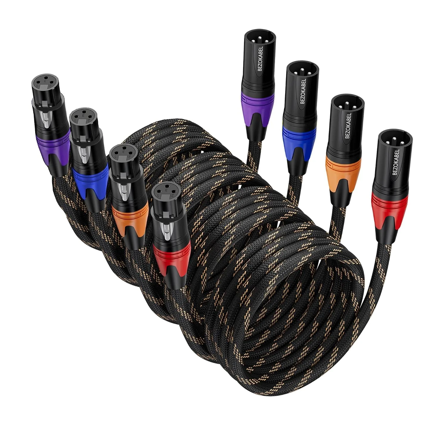 XLR Cables 25ft 4 Packs, XLR Microphone Cables, XLR Speaker Cable Male to Female Nylon Braided 3 Pins Compatible with Microphones, Mixer, Speaker Systems and More