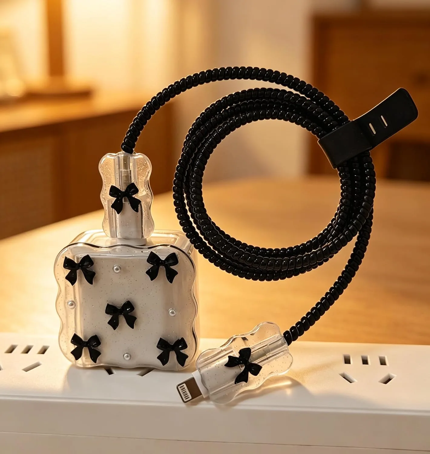 Compatible with iPhone 18W/20W USB-C Charger Protector Cover, 3D Cute Cartoon Charger Case for Apple iPhone 20W USB-C Power Adapter and Lightning Cable Protective Wire Saver (Black Bow Tie)