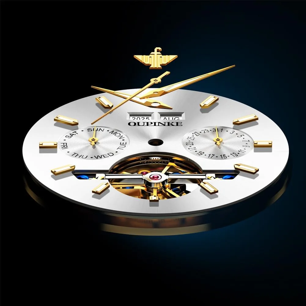 OLEVS Skeleton Men Watches Automatic Business Luxury Diamond Self Winding Watch for Men Stainless Steel Calendar Wrist Watch