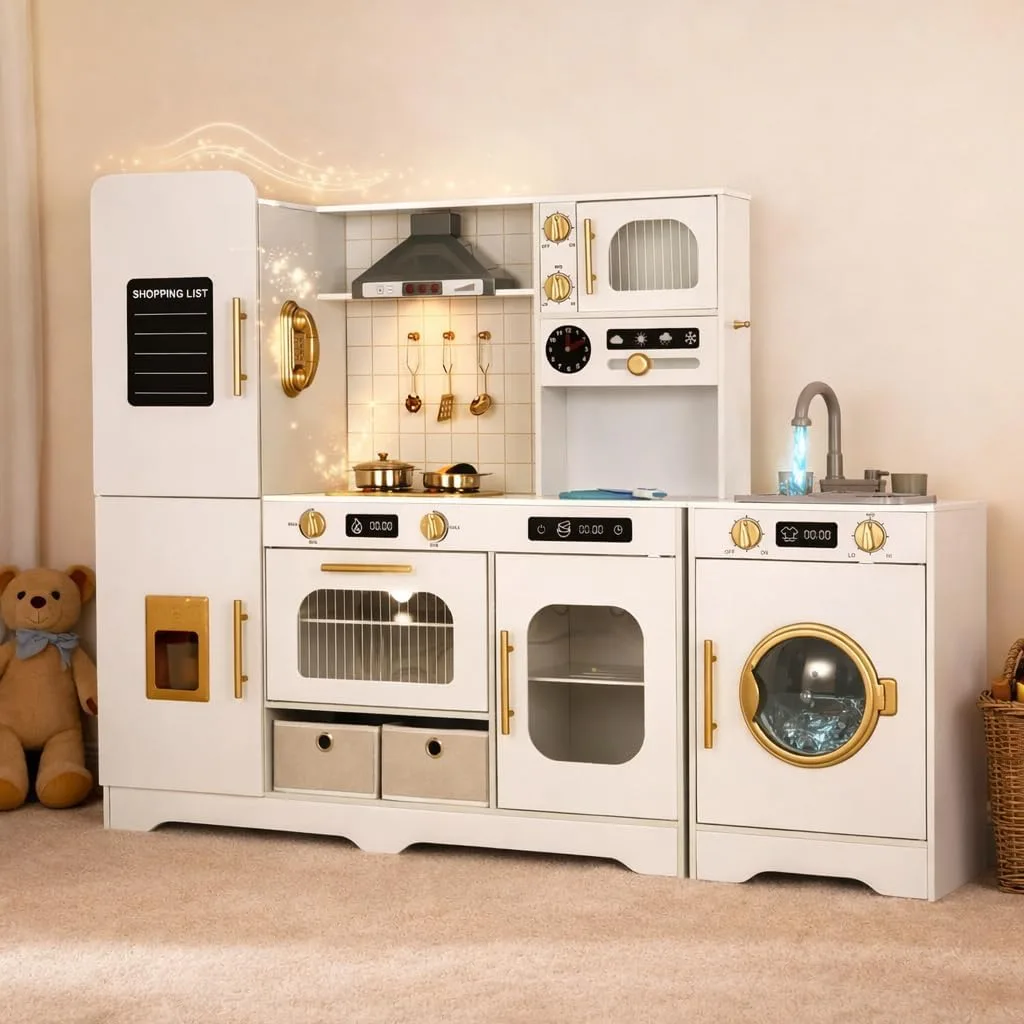 Interactive Wooden Play Kitchen for Kids