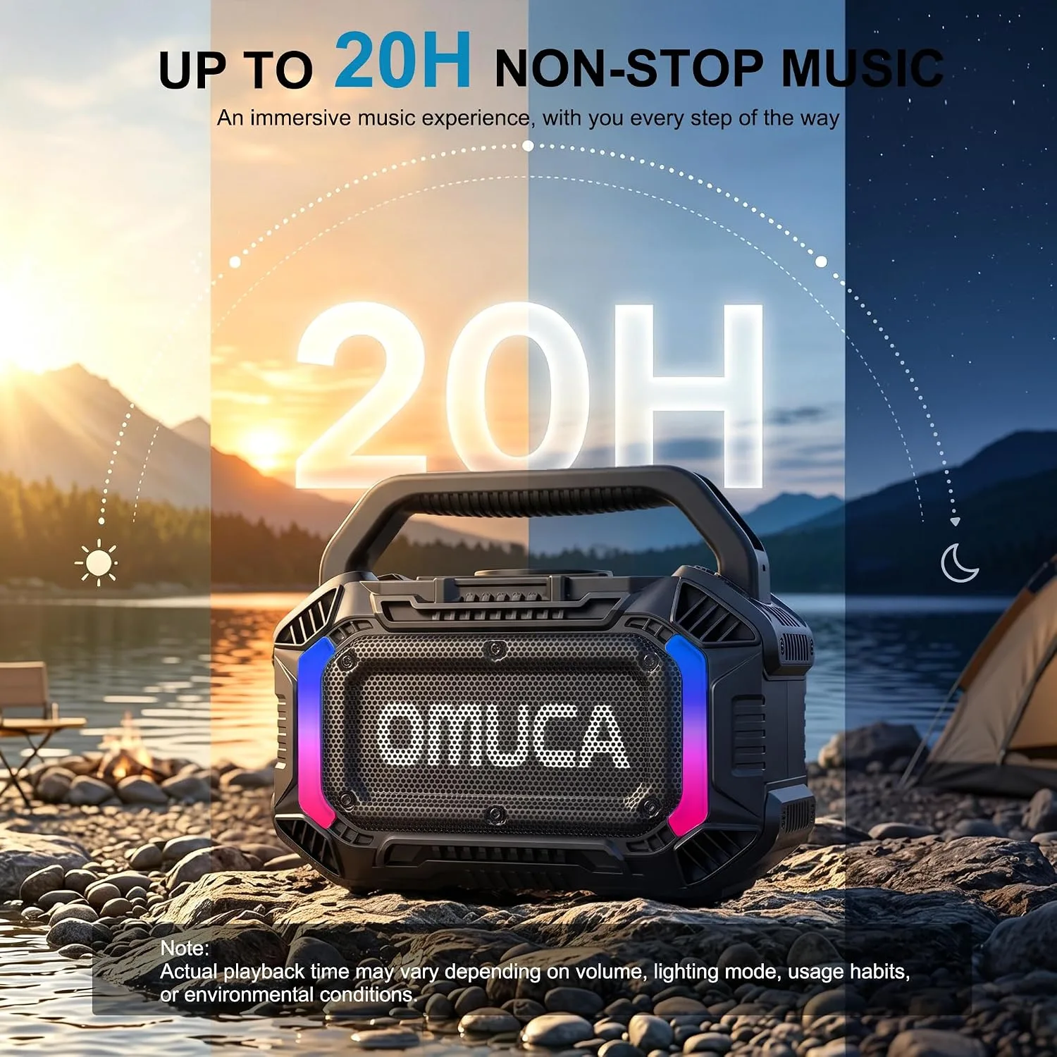 Speakers Bluetooth Wireless, 100W Portable Bluetooth Speaker with Bass, IPX7 Waterproof & Floatable, 20H Playtime, RGB Light, Loud Speakers with TWS for Work, Outdoor, Garage(L-Black)