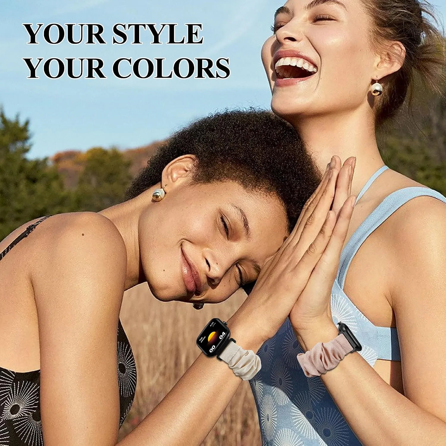 Sunnyson 22mm Bands for Veryfit IDW13/IDW16/IDW19/IDW26/IDW28 Smartwatch，2 Pack Elastic Fabric Scrunchie Straps for Fitvii H57/H56/Fitpolo/Toobur id208 Plus Women