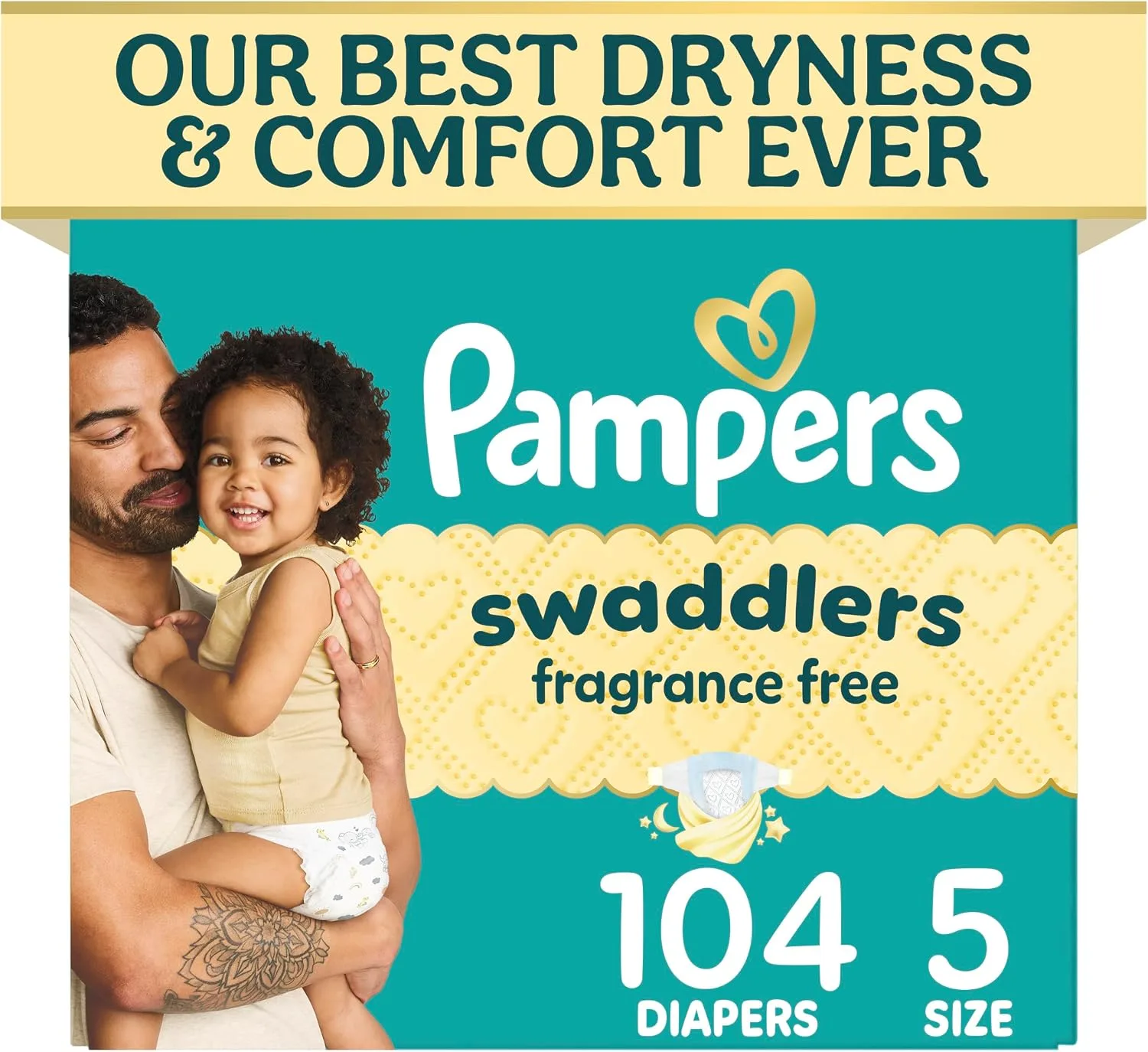 Pampers Swaddlers Diapers, Size 5 (20-37 lbs), 104 Count, Fragrance Free, Hypoallergenic, Absorbent, Pediatrician Recommended, Skin Safe