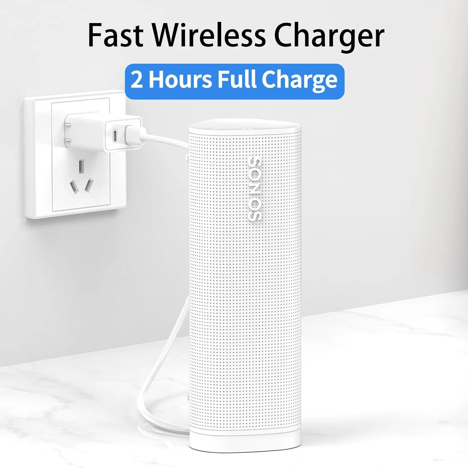 Wireless Charger Compatible with Sonos Roam Gen 2nd/1st, Magnetic Charging Base, Power up Charging Dock for Portable Bluetooth Speaker for Sonos Roam SL(White)