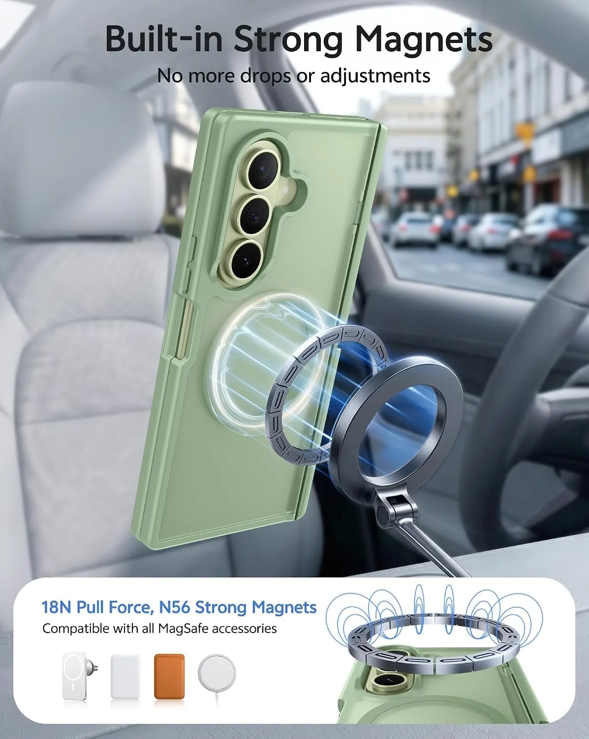 FNTCASE for Galaxy Z Fold 8 Ultra/Z Fold 7 Case Fit for MagSafe Light Green