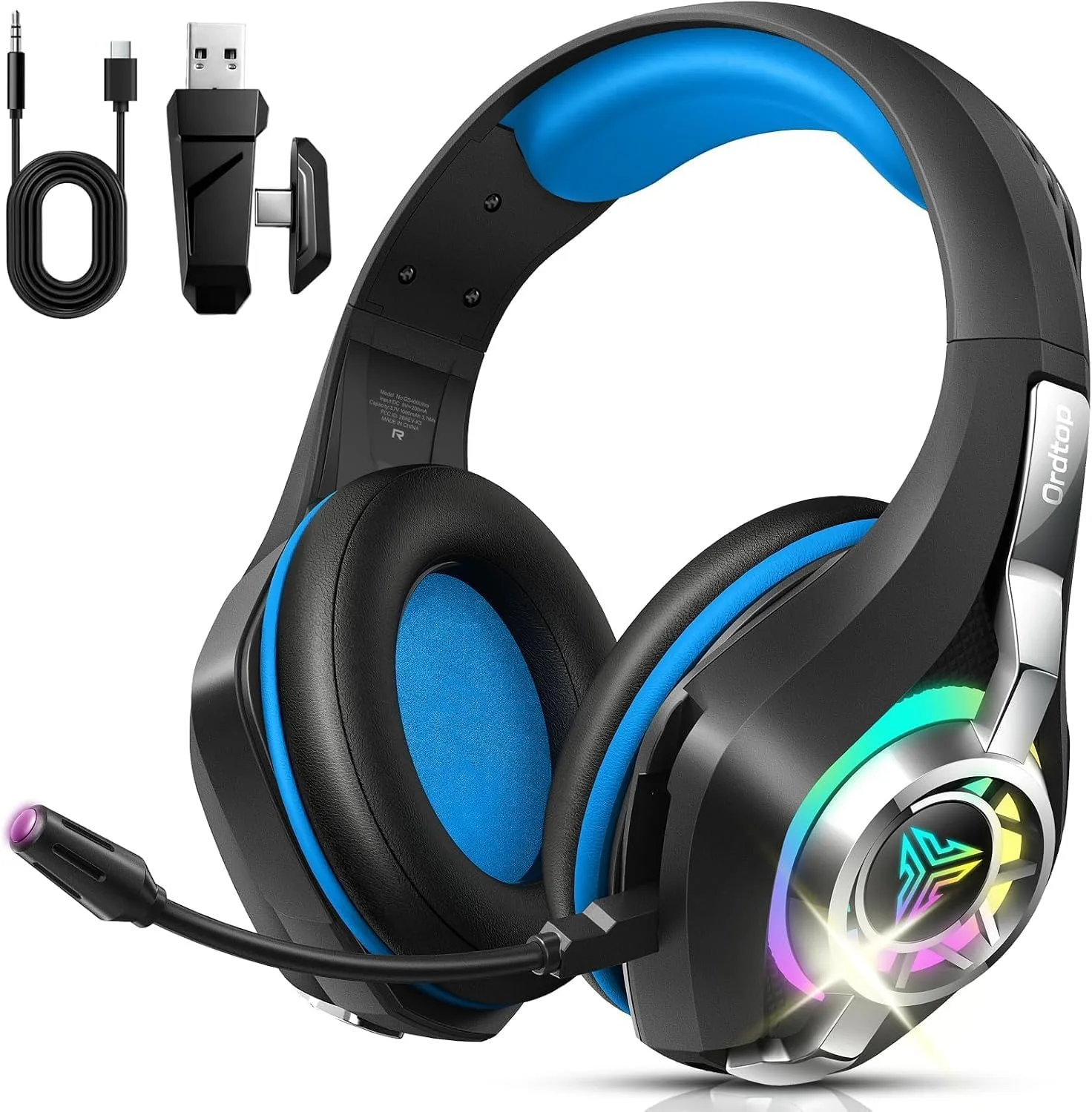 Audífonos Gamer Ordtop inalámbricos 2.4GHz con luces RGB 45H PS5/PS4/PC/Switch
