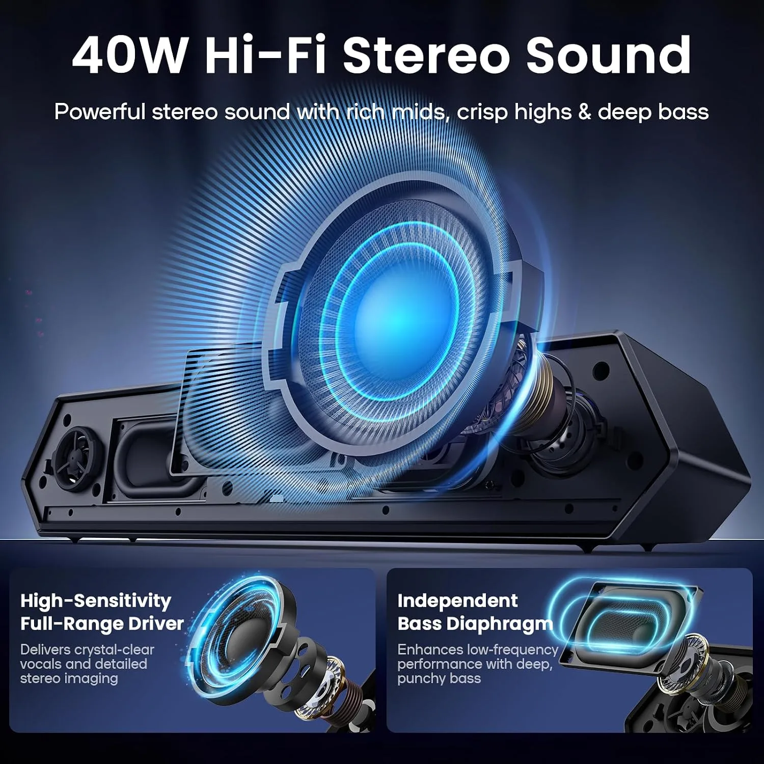 Deeyaple Computer Speakers, 40W PC Speakers for Desktop Monitor BT5.3
