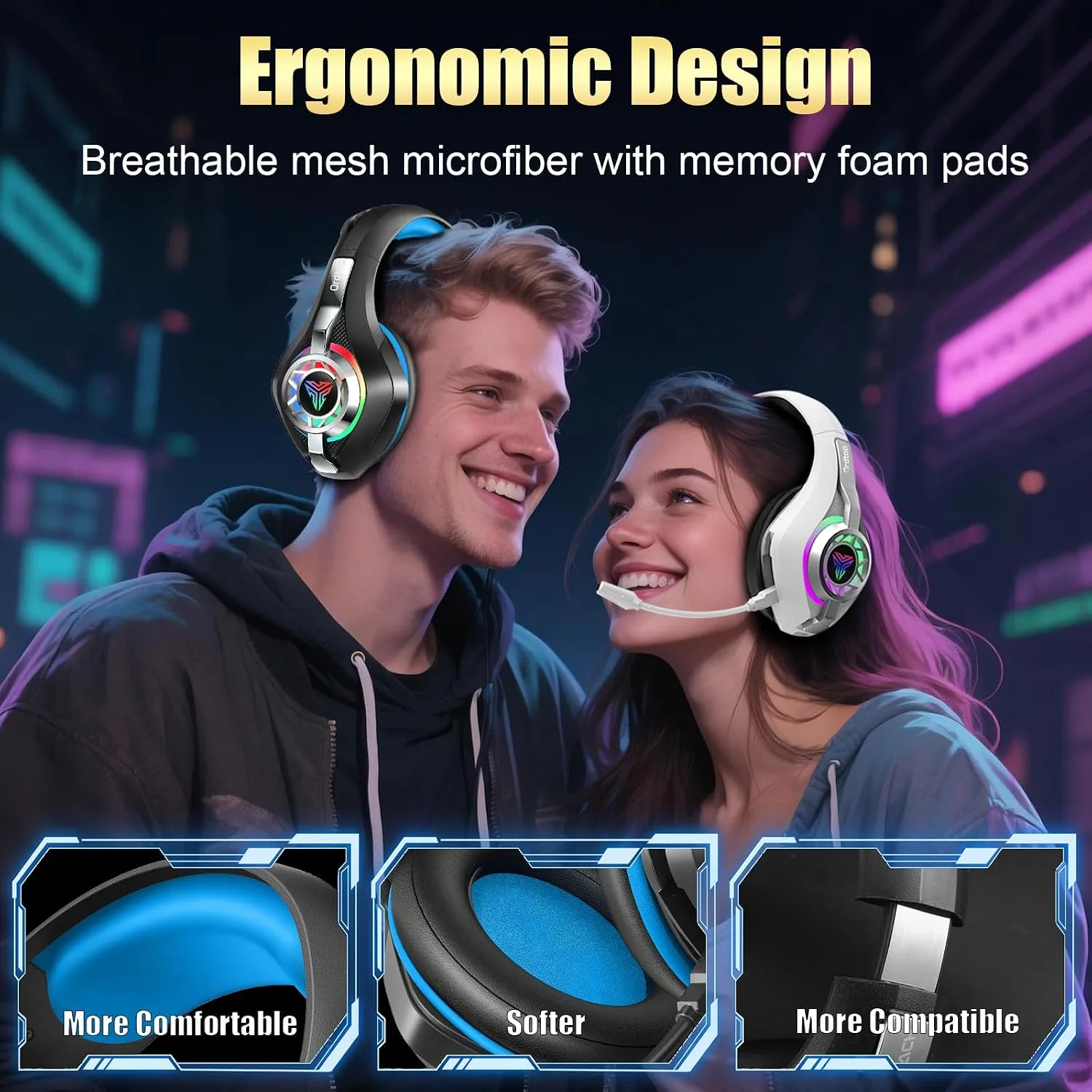Ordtop 2.4GHz Wireless Gaming Headset for PS5/PS4/PC/Switch, 45H RGB Lights