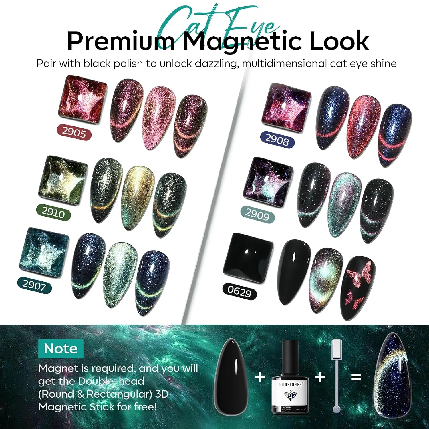 modelones Cat Eye Gel Nail Polish Set Glitter 6Colors Red Green Yellow