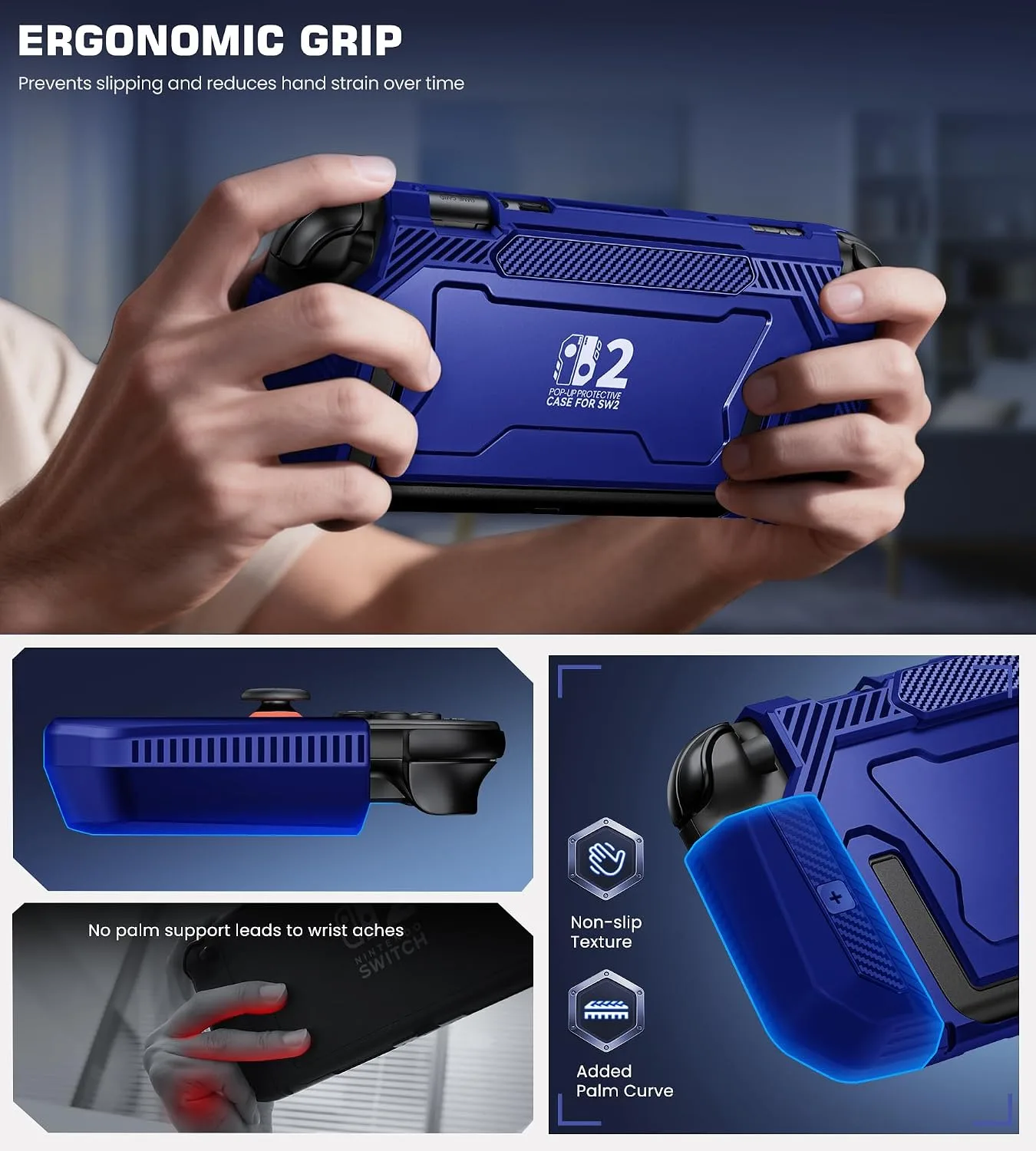 Dockable Blue Case for Nintendo Switch 2,[Exclusive Pop-up Joy-Con Quick Release][Military-Grade Protection][Stand Compatible] Switch 2 Protective Case with Ergonomic Grip, Shell for Switch 2 Console