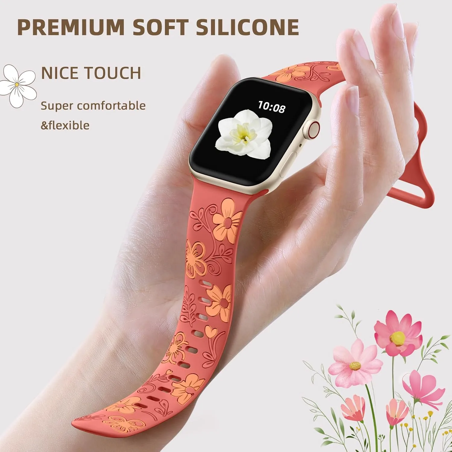 Witzon Floral Silicone Band Compatible with Apple Watch Bands For Women