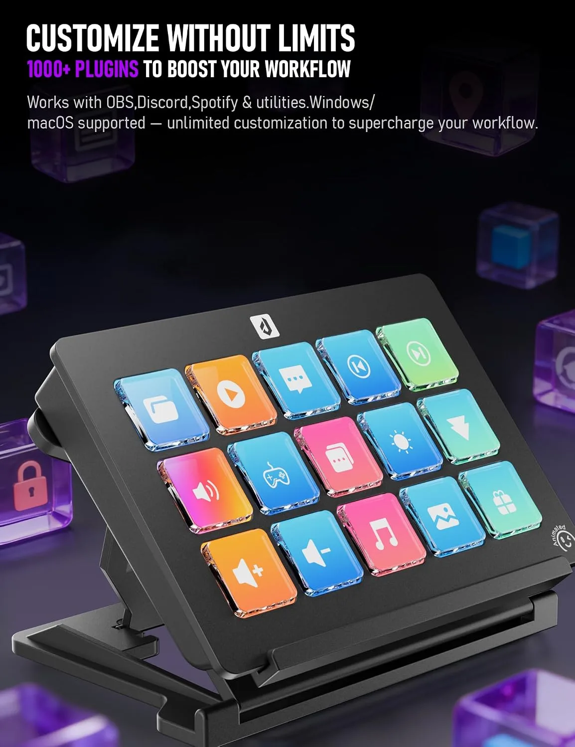 Stream Control Deck Macro Pad15 Keys Programmable Keypad RGB Macro Keyboard Stream Controller with 3-Step Adjustable Stand 500+Plugins&200+ Icons Wired Shortcut Keyboard for Streamers/Gamers/Designers
