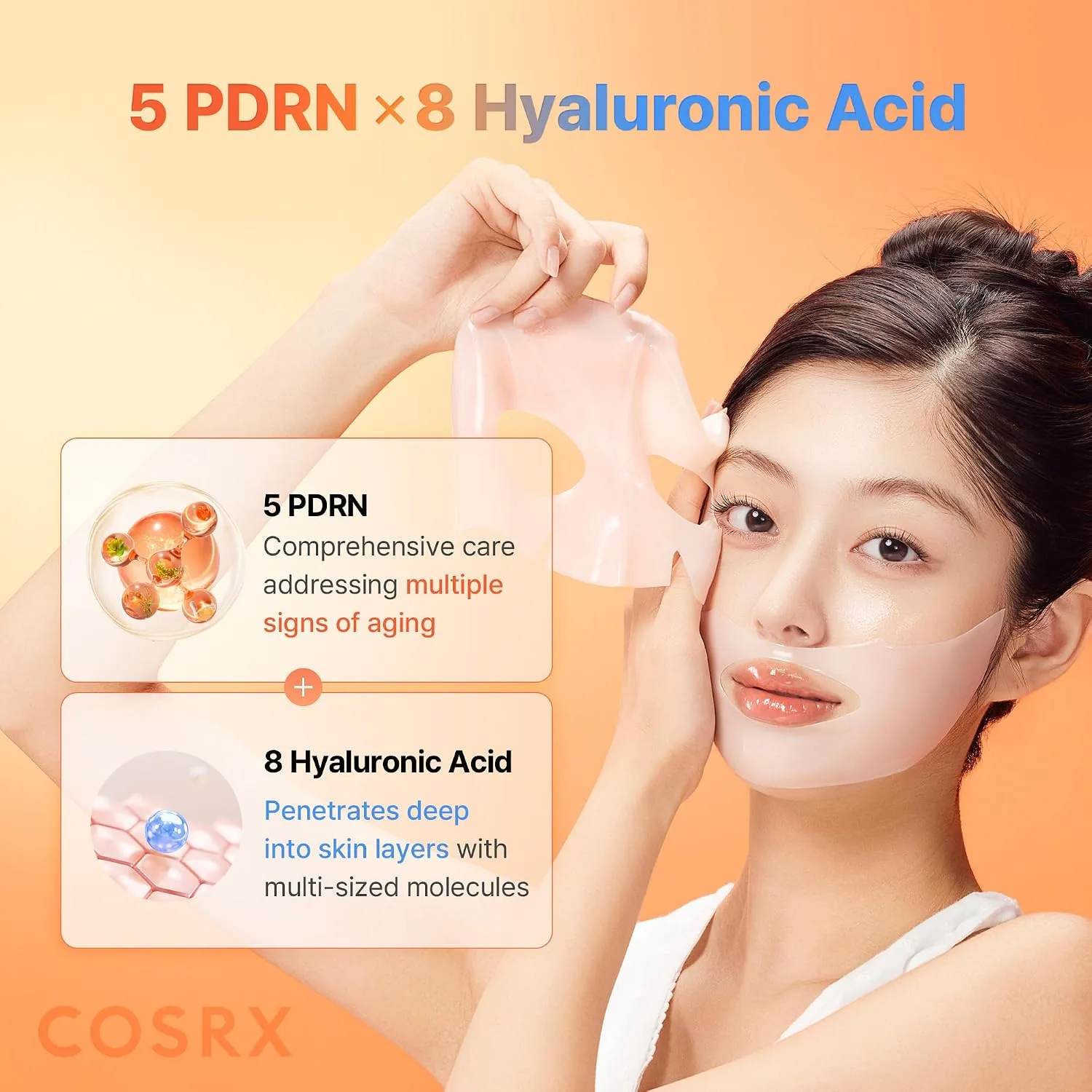 COSRX 5 PDRN Hyaluronic Hydrogel Face Mask, Glass Skin Glow, 34g x 3EA