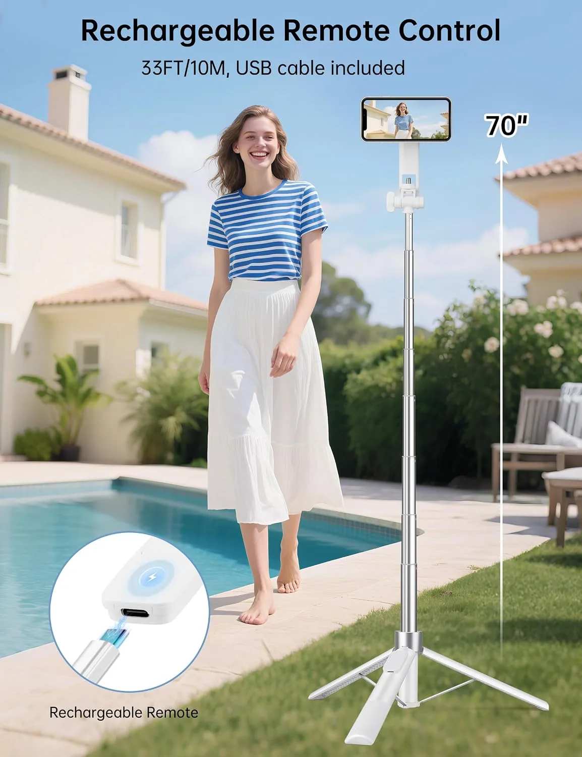 70" Magnetic Tripod for iPhone Magsafe, Extendable Selfie Stick Tripod