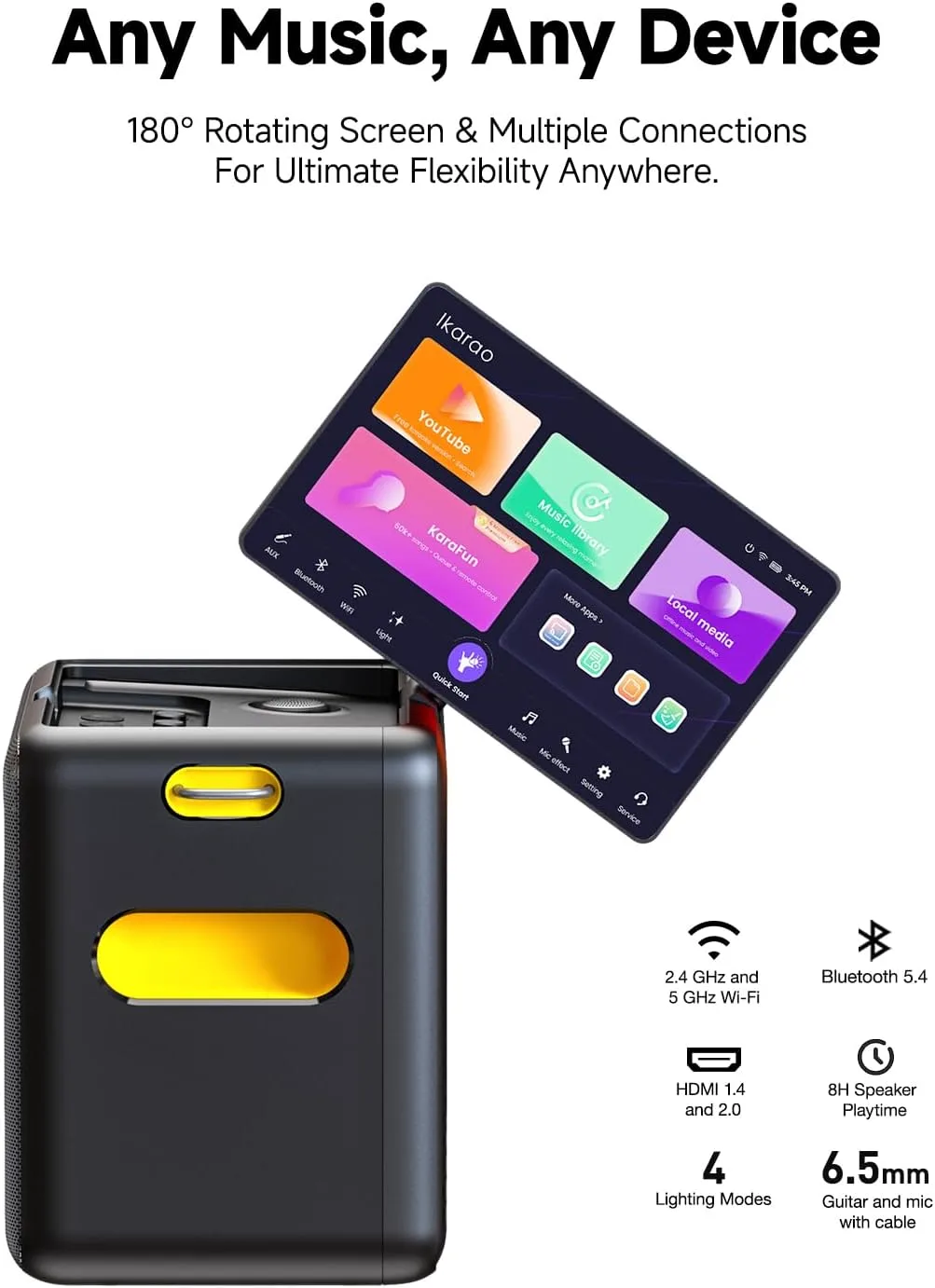 Ikarao Smart Karaoke Machine for Adults - with Lyrics Display, 32GB Karaoke Tablet, 2 Wireless Mics, Professional Karaoke System, 300W Peak Power, 4 DJ Lights, Karaoke Speaker for Any Occasion