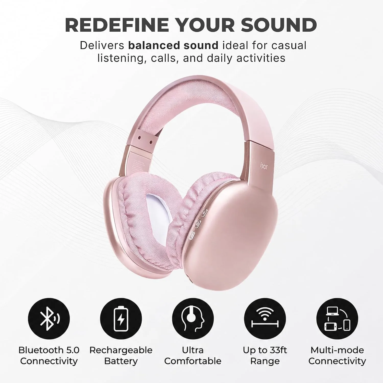 iJoy Ultra Wireless Over-Ear Bluetooth Headphones with Mic,10H Playtime, Bluetooth Headset with Backup Wire & SD Slot, Wireless Headphones for Work, School & Gym (Pink)