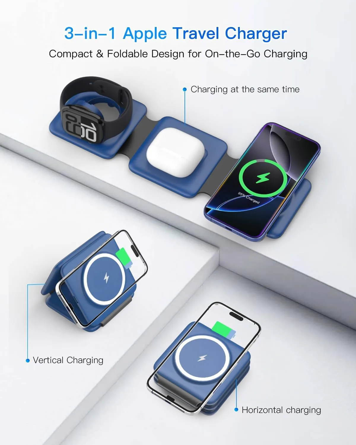 Iseyyox Charging Station for Apple Devices - 3 in 1 Magnetic Foldable Wireless Charger Dock - Travel Charging Pad for MagSafe iPhone 17 16 15 14 13 12 Pro Max Plus Watch & Airpods