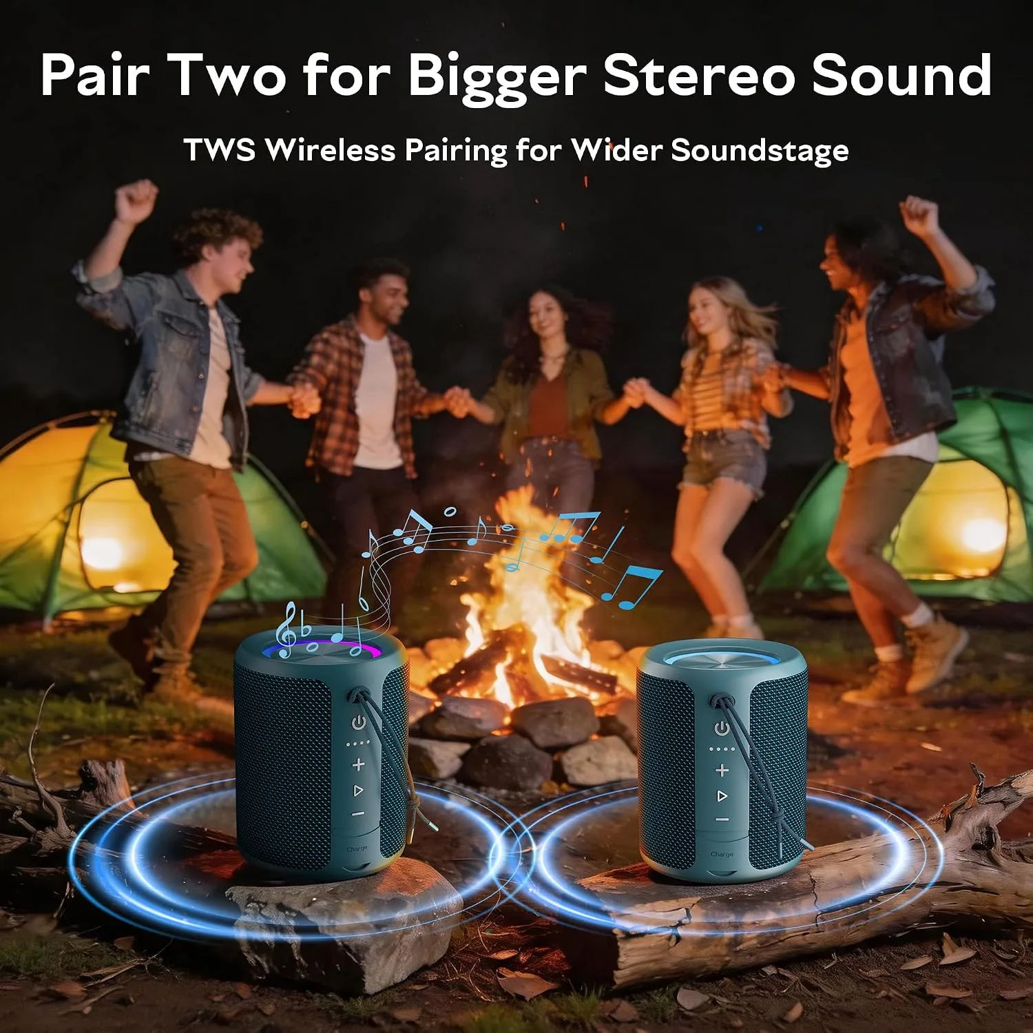Portable Bluetooth Speaker, IPX7 Waterproof Wireless Speaker with 20W Loud Stereo Sound, 15H Playtime & Beat-Synced RGB Light, Small Outdoor Speaker for Shower, Pool, Beach,Hiking,Gifts(Blue)