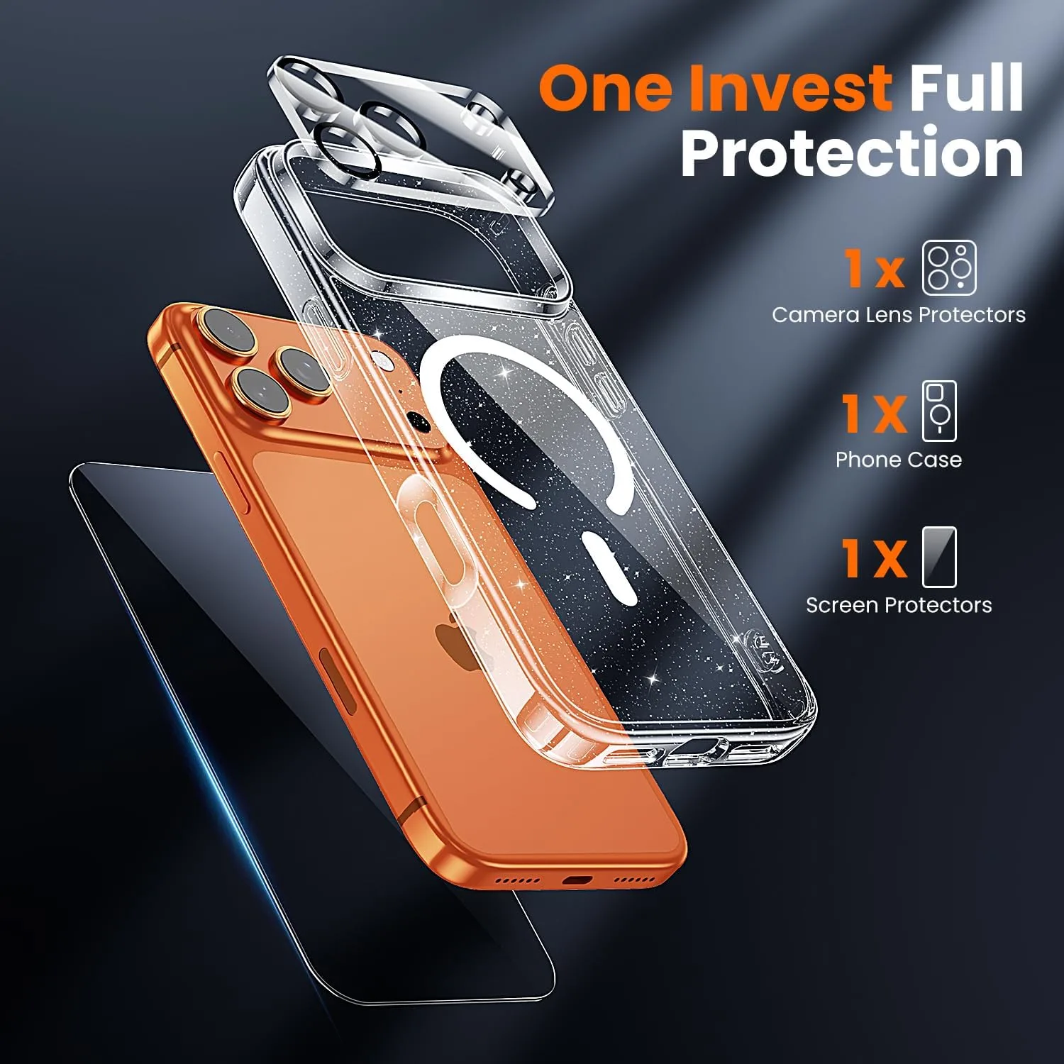 toushion 3 in 1 for iPhone 17 Pro Case Clear Glitter