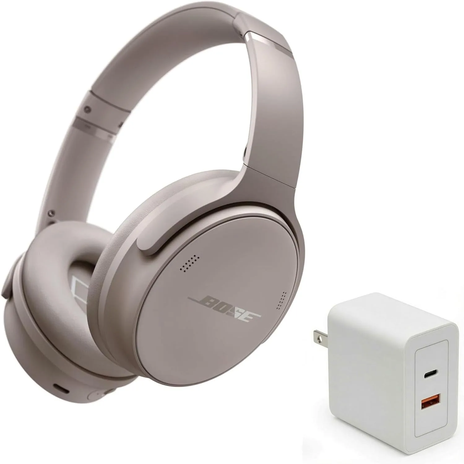 Bose QuietComfort Headphones Bundle with Fast Charger - Wireless Bluetooth Over-Ear Noise Cancelling Headphones with Mic, USB-C Charging, Deep Bass, Up to 24 Hours Playtime (Sandstone)