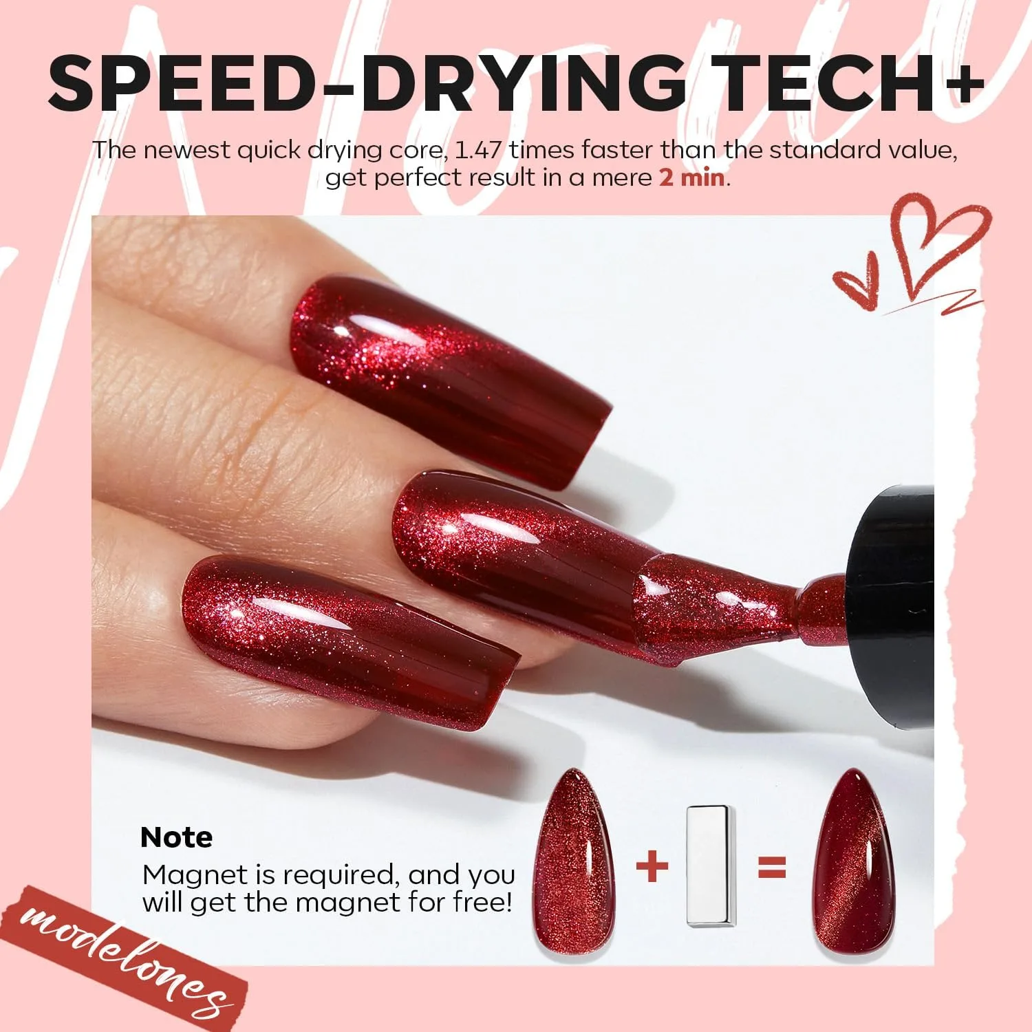 modelones Red Nail Polish, 6 Colors Burgundy Velvet Cat Eye Nail Polish Set