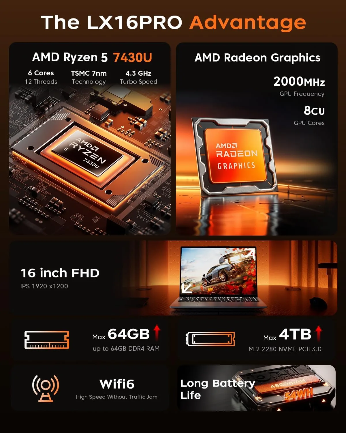 KAIGERR Gaming Laptop, Laptop with AMD Ryzen 7430U(Up to 4.3GHz), 16GB DDR4 512GB SSD Laptop Computer, 1920P FHD Display, WiFi 6, USB3.2, Type_C, Webcam Cover Slide