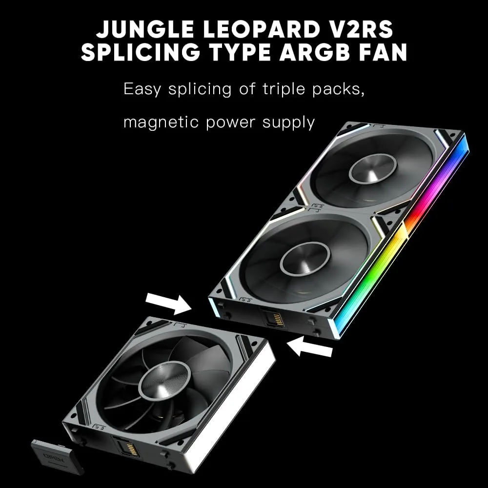 PC Fan JM-V2 RS 120 Infinity Mirror Module Daisy-Chain ARGB Fan 120mm Triple Pack Suitable for Computer Case & 360mm AIO Cooler (Black Reverse)