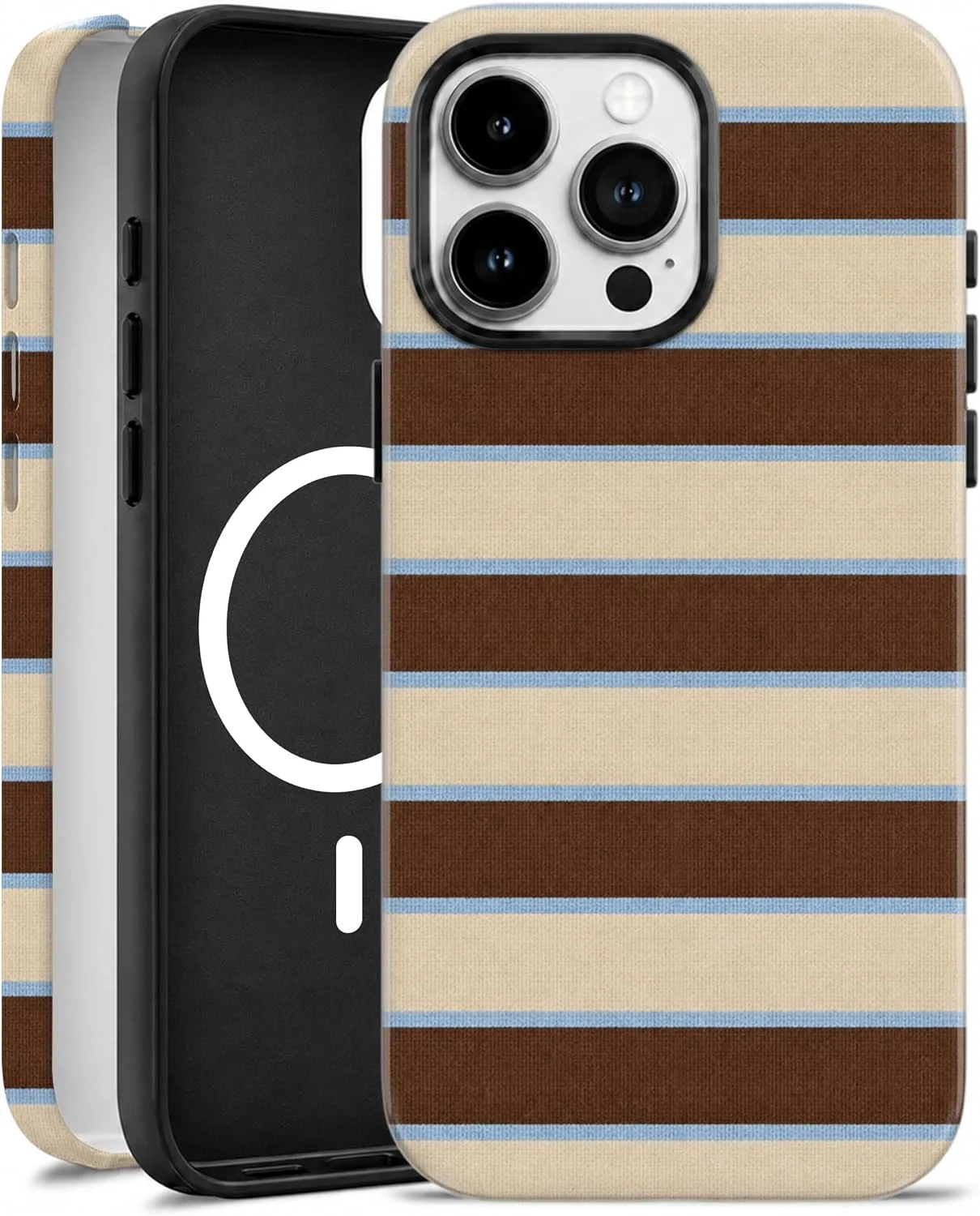 Magnetic for iPhone 15 Pro Max Brown Horizontal Striped Phone Case