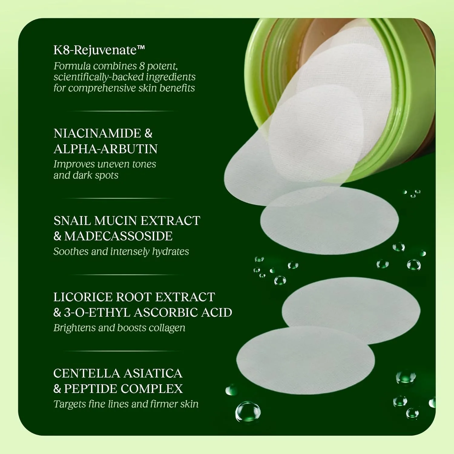JIYU Toning Polish Pads - Korean Skincare for Dark Spots, Wrinkles & Dull Skin - Hydrating Facial Treatment with Snail Mucin, Niacinamide, Peptides & Centella - 2-Pack, 200 Pads