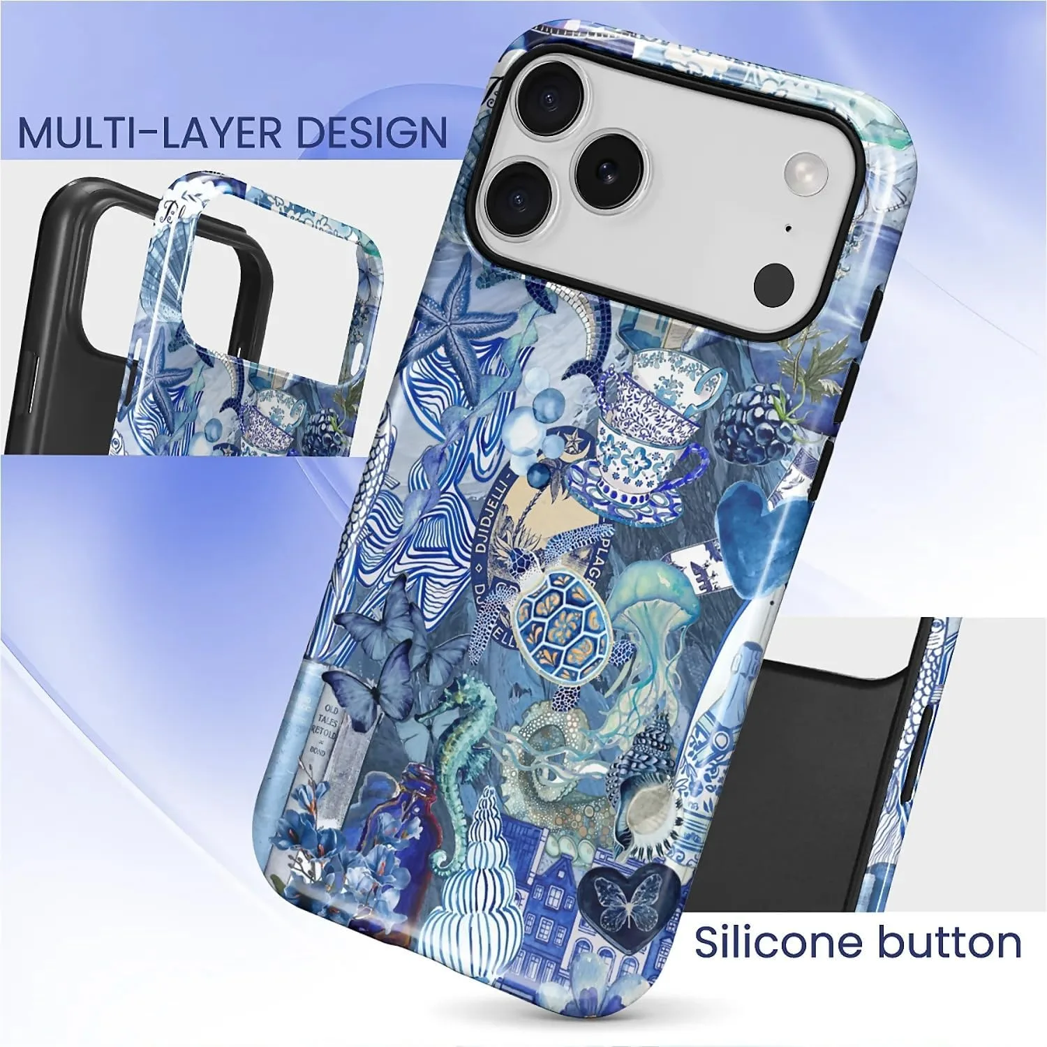 DAIZAG Case for iPhone 17 Pro Max,Mixed 2 Layer Design Shockproof Soft TPU Ddouble Protection Phone Case for iPhone 17 Pro Max-Blue Book Sea Life World