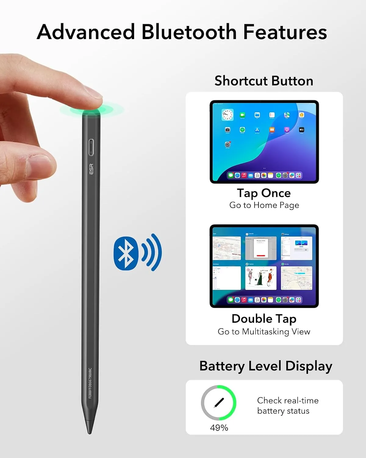 ESR Geo Digital iPad Pencil for iPad 2018-2026, FindMy, Easy Shortcuts