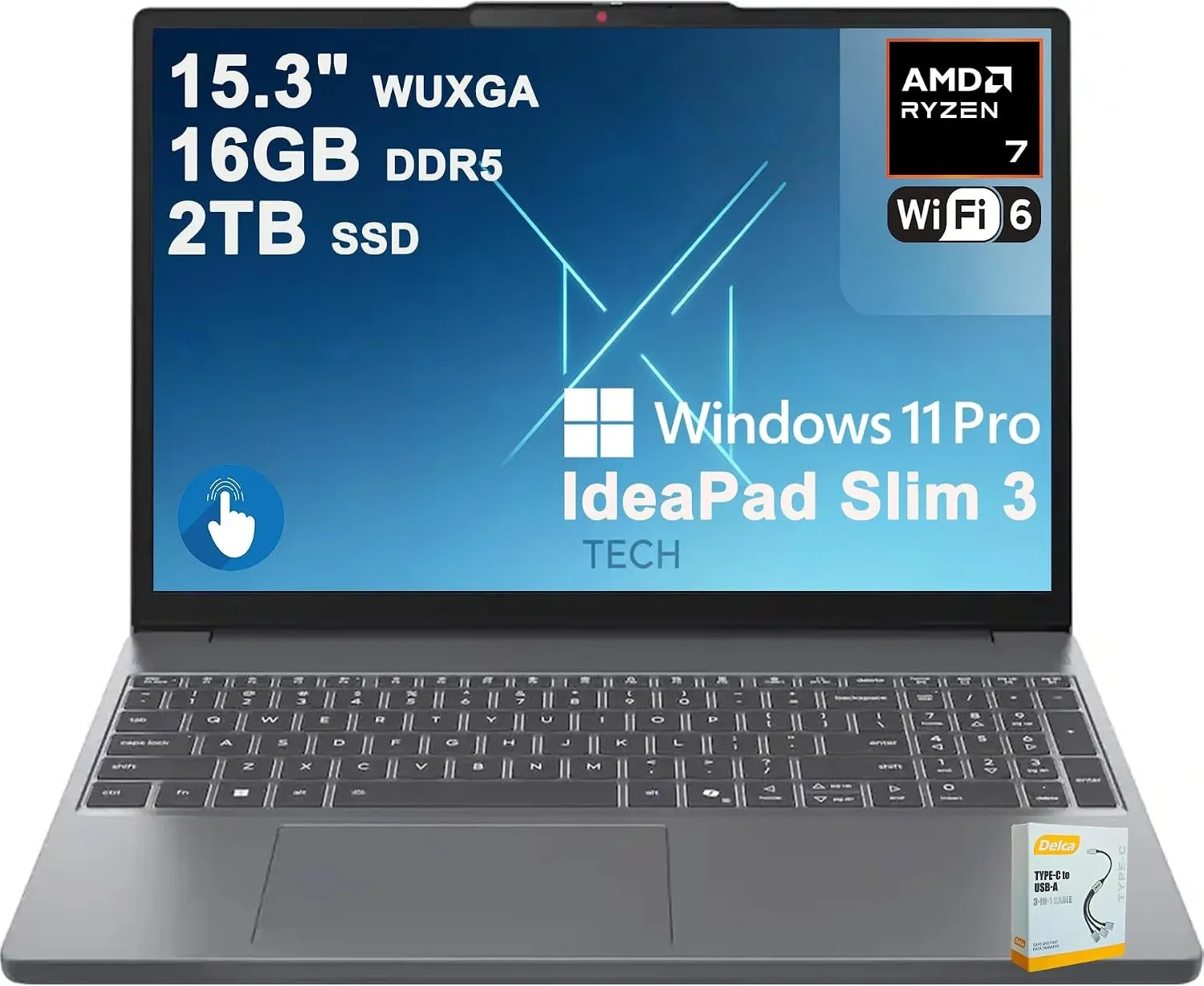 Laptop Lenovo IdeaPad Slim 3 15.3" AMD Ryzen 7 16GB DDR5 2TB SSD Touchscreen