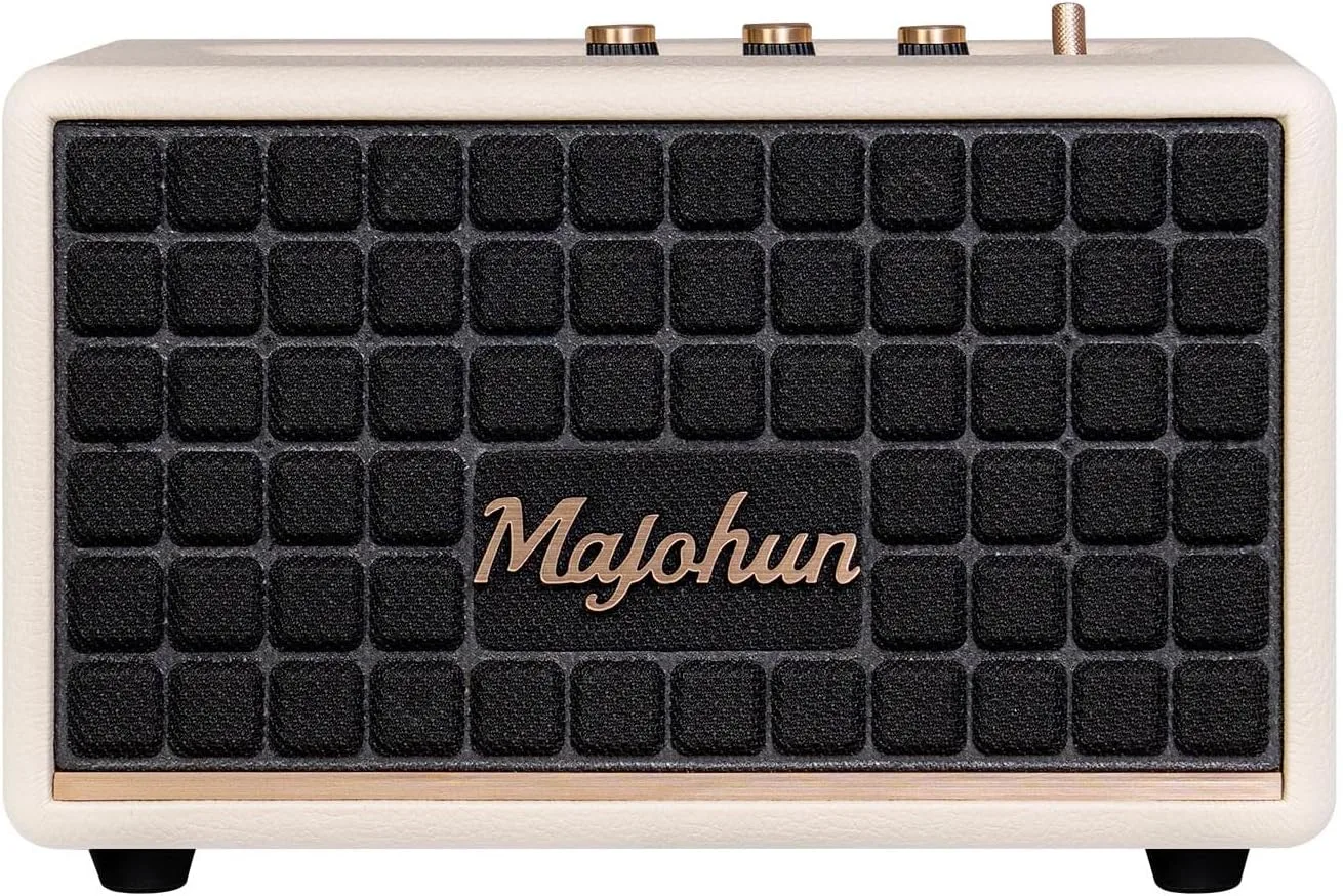 100W Peak Wood Bluetooth 5.4 Speaker, Vintage TWS Stereo (White)
