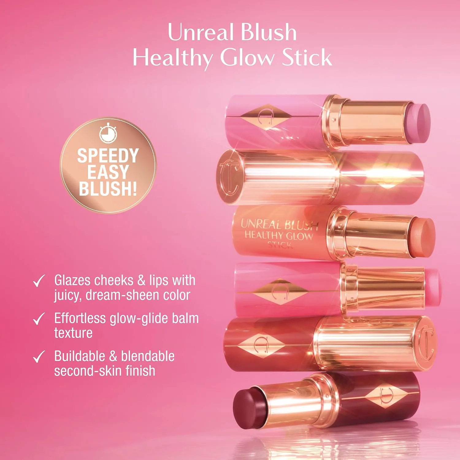Charlotte Tilbury Unreal Healthy Glow Blush Stick - Buildable Cream Makeup with a Skincare-Infused Formula - Easy to Use, Blendable & Leaves Skin with a Luminous Sheen