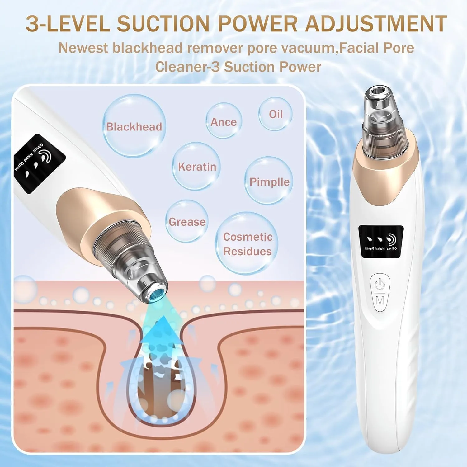 Blackhead Remover Tools,Electric Vacuum Facial Pore Cleaner Tool (Golden)