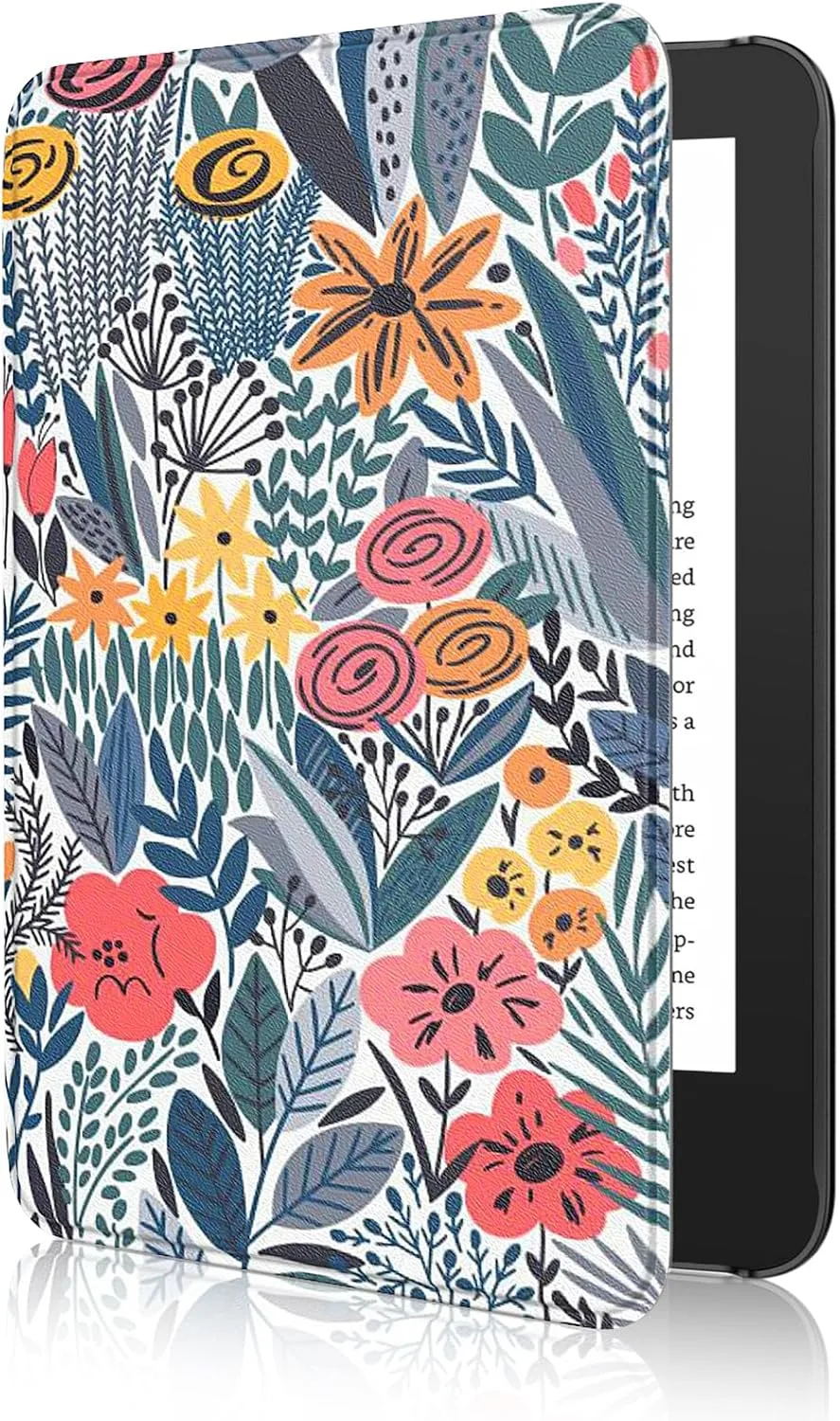 MoKo Case for 6" Amazon Kindle Basic 11th Gen 2024/2022, Blue Leaf Flower