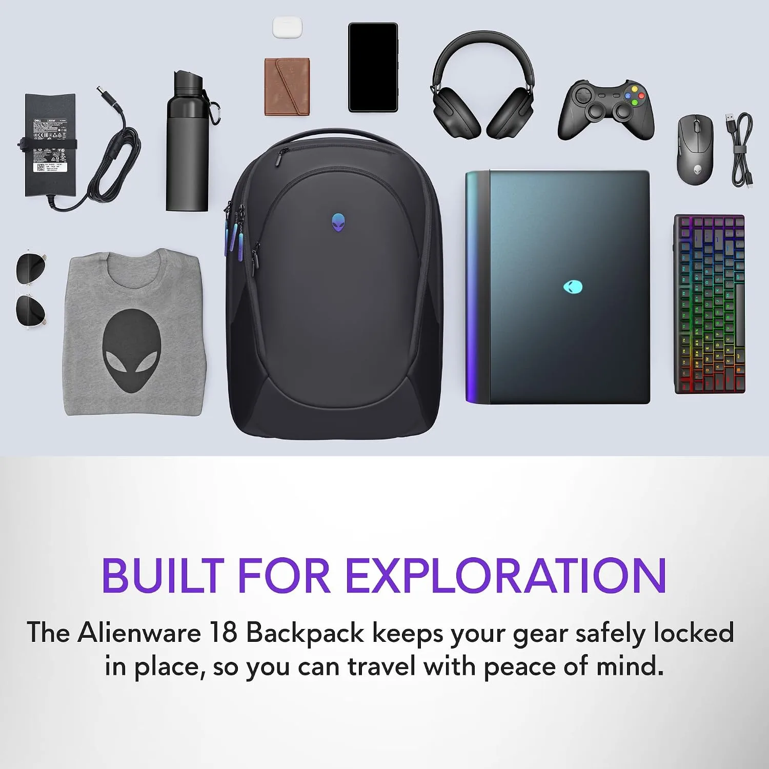 Alienware Laptop Backpack AW7825P, 18in, 28L, Water Resistant