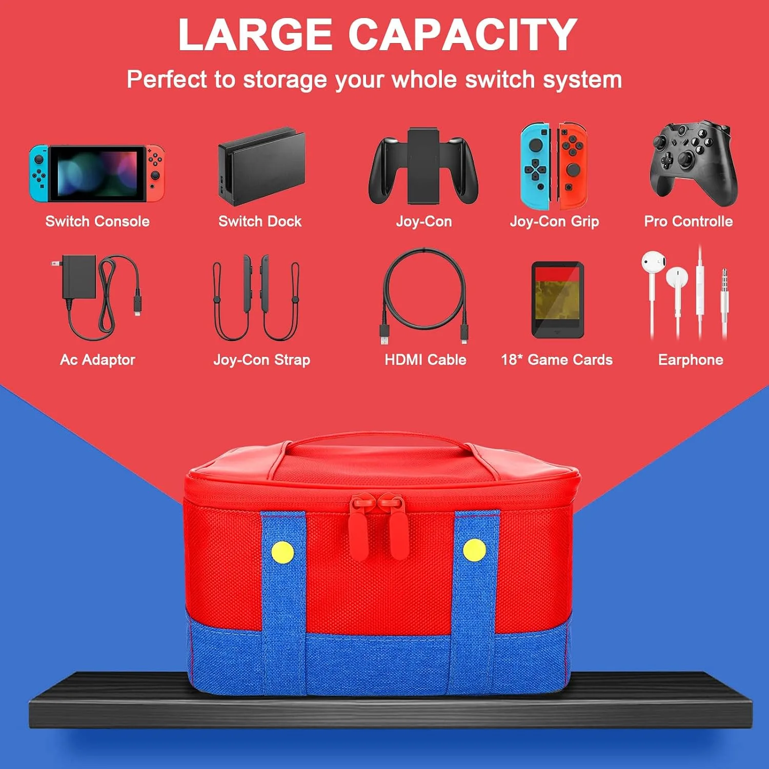 Vadaxx Cute Switch Carry Case for Nintendo Switch/Lite/OLED, Portable Soft Shell Waterproof Protective Storage Travel Carrying Case Messenger Bag Oxford for NS SD Console Dock JoyCons Accessories