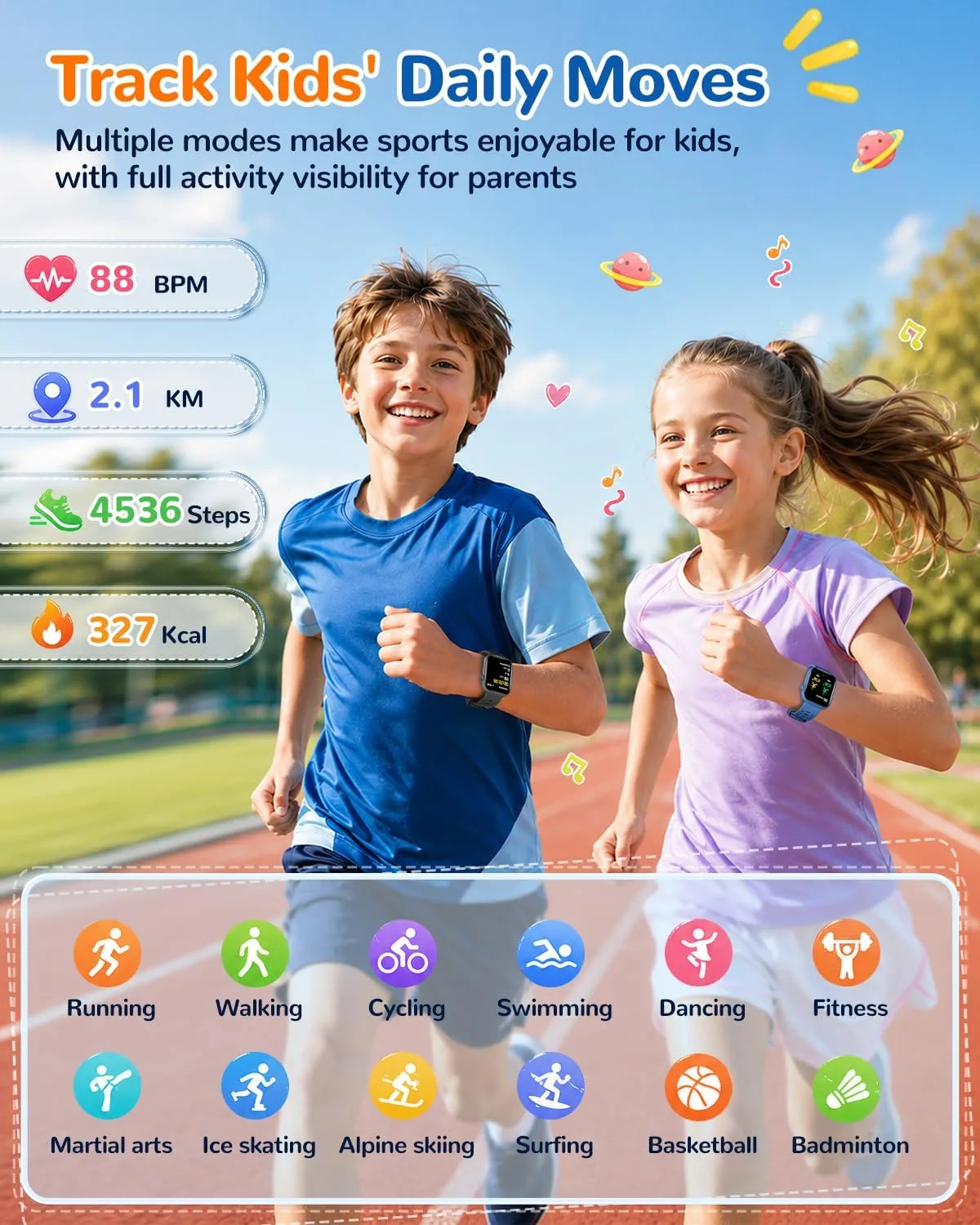 Smart Watch for Kids No Phone Need, Fitness Tracker Watch Puzzle Game 2Band